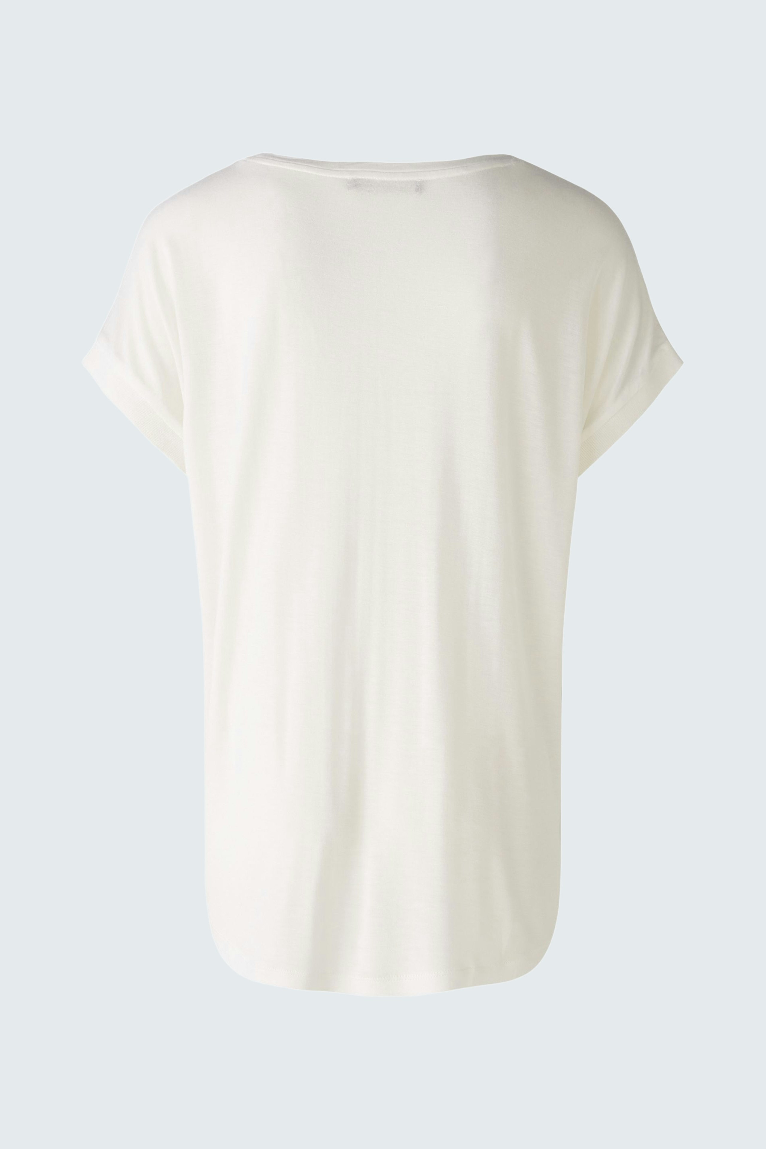 Casual women's blouse shirt in soft white fabric with a relaxed fit and short sleeves.