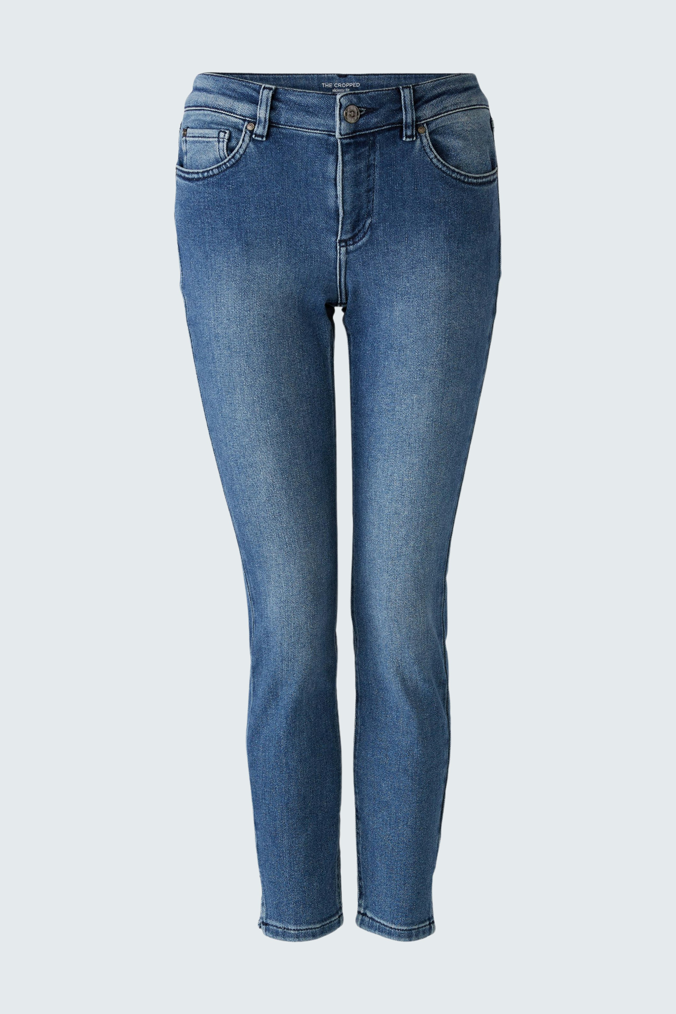 Damen Jeans Skinny: Bequeme, figurbetonte Jeans in klassischem Blau mit schmalem Bein.