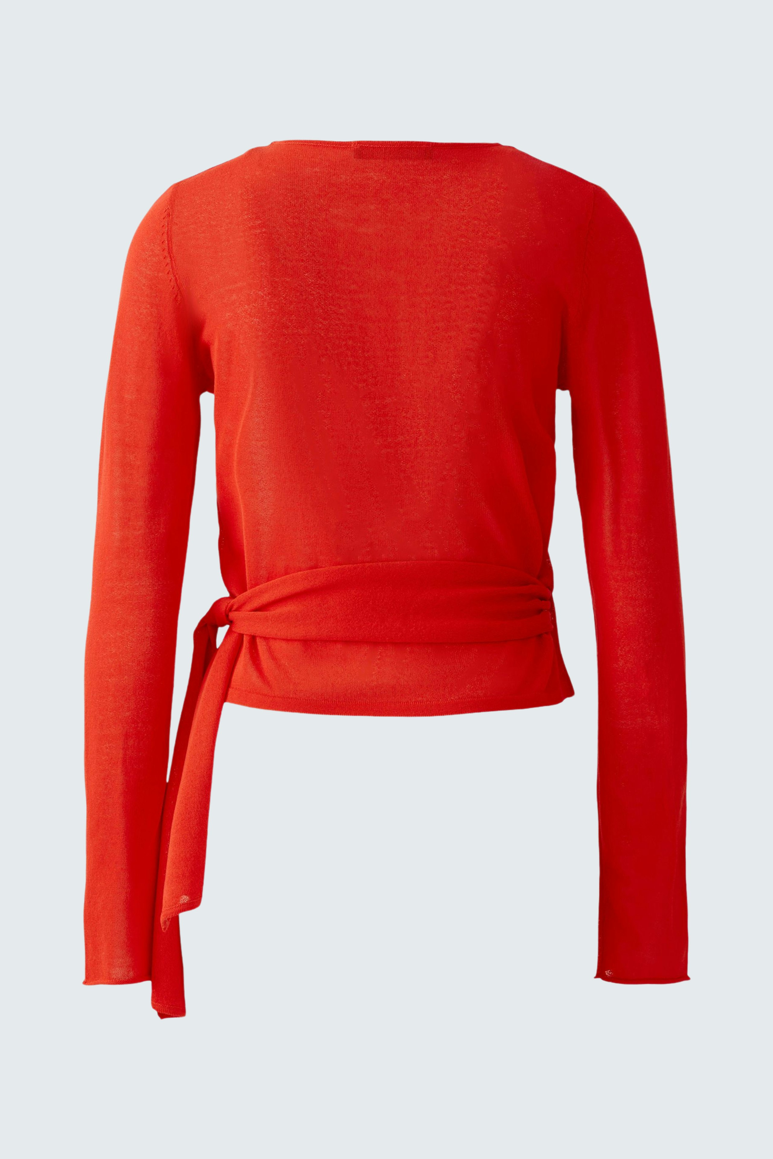 Roter Damen-Pullover: Lässiger, langärmeliger Pullover mit Bindegürtel für einen modernen Look.