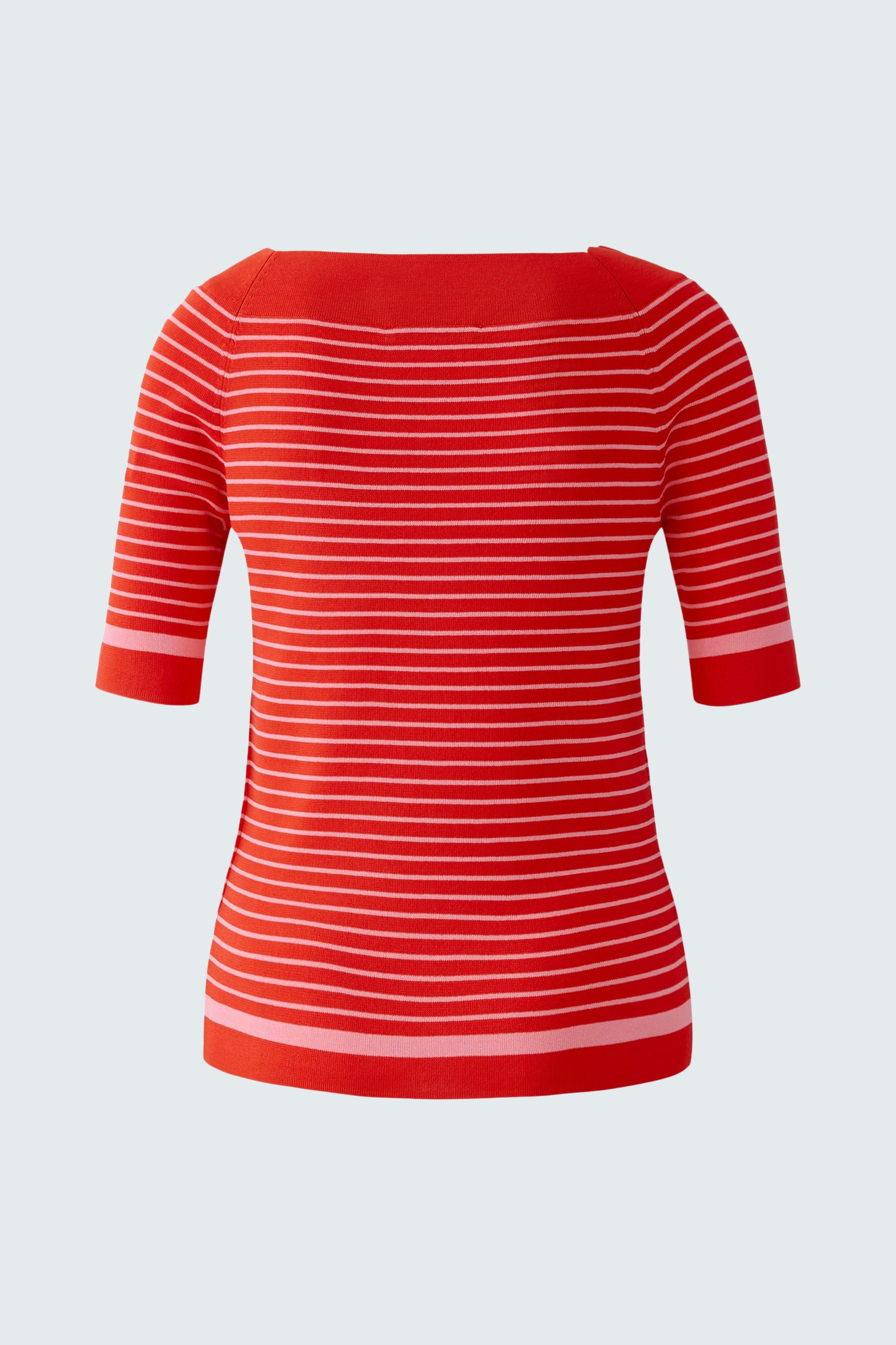 Damen-Pullover: Rote Streifen, lässiger Schnitt, kurze Ärmel, ideal für den Alltag.
