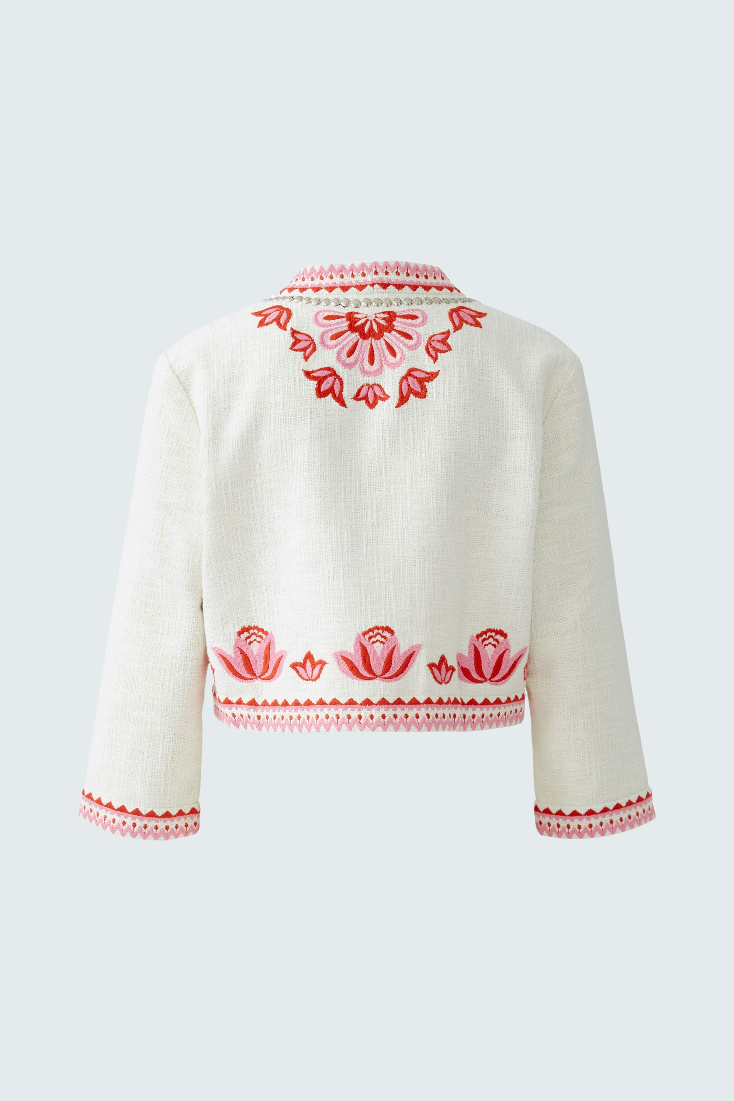 Stylish women's jacket with colorful embroidery, perfect for casual outings.