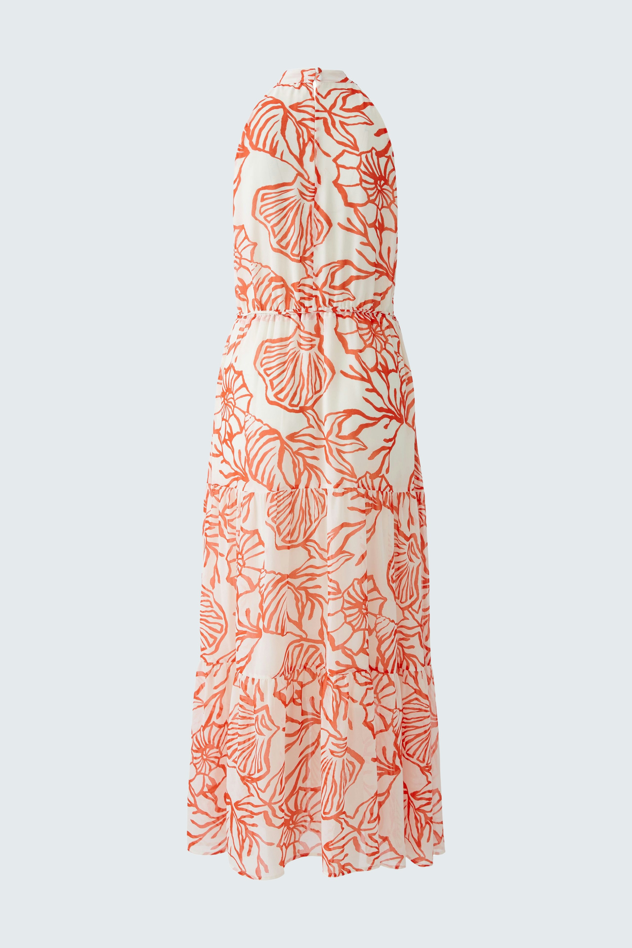 Maxikleid: Damen-Maxikleid mit floralen Mustern in Rot und Weiß, lässiger Schnitt und elastischer Taille.