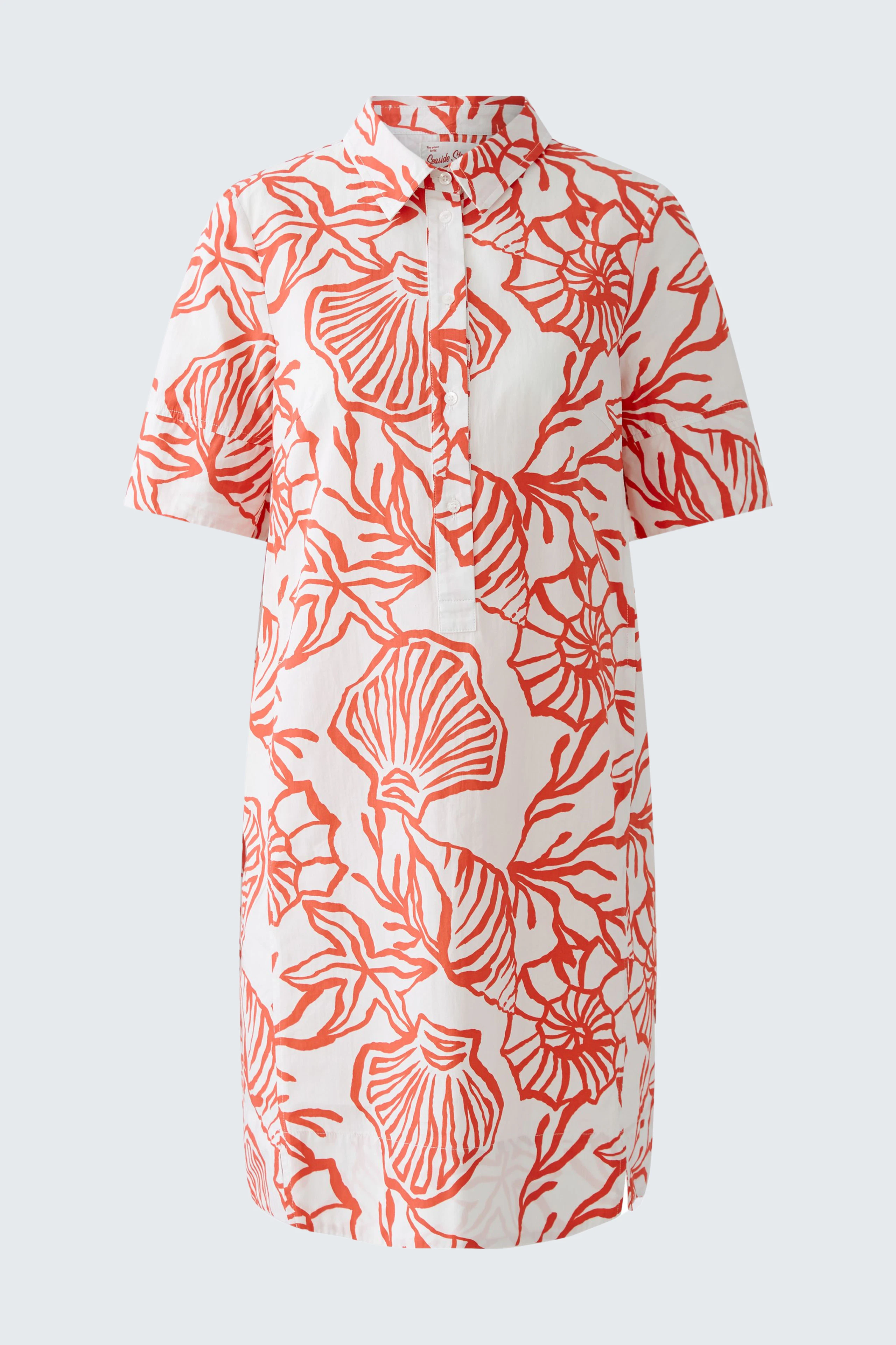 Hemdblusenkleid: Kurzärmeliges Kleid mit buntem Muschel-Print, ideal für den Sommer.