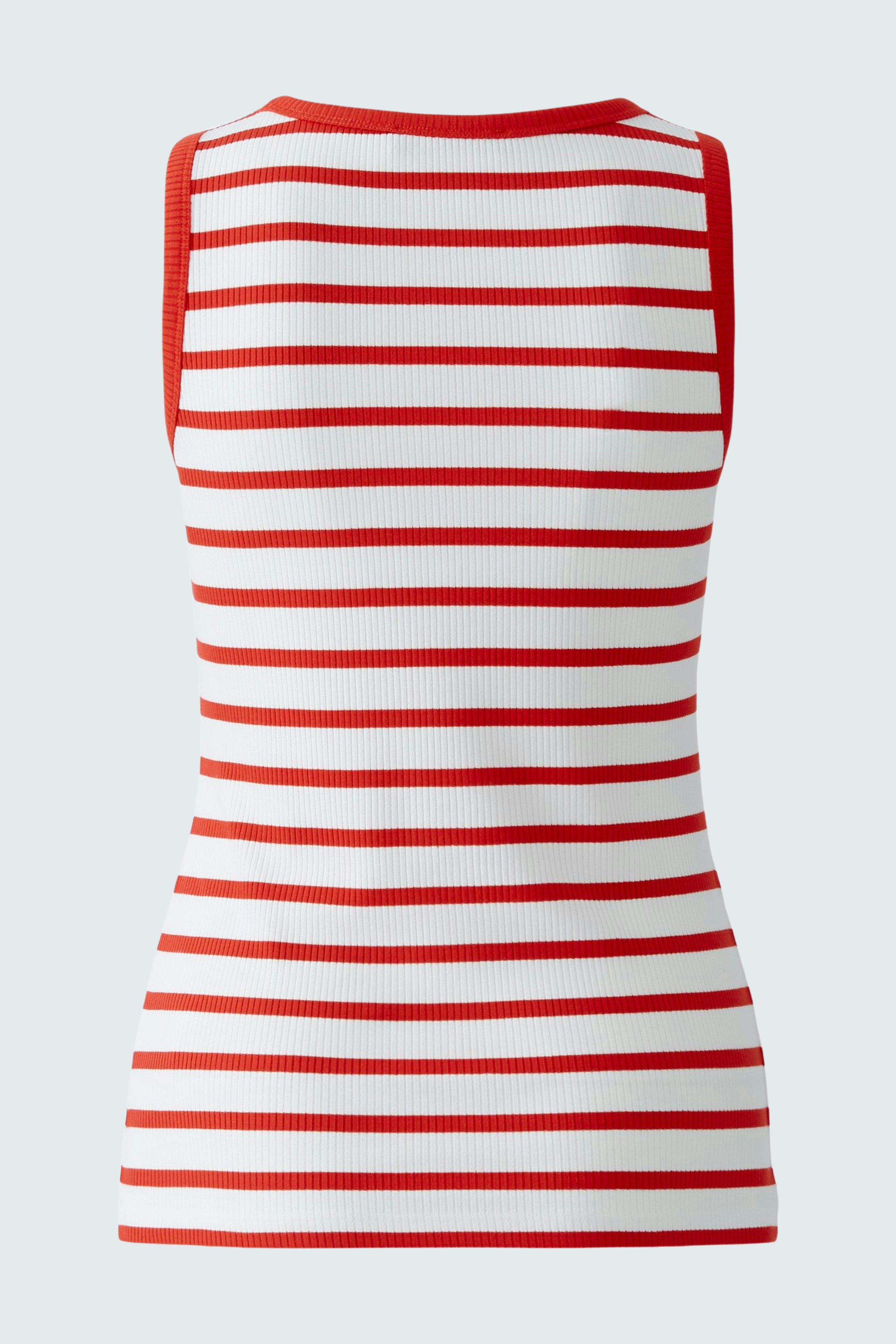 Damen-Top: Rotes und weiß gestreiftes, ärmelloses Oberteil mit schmalem Schnitt.