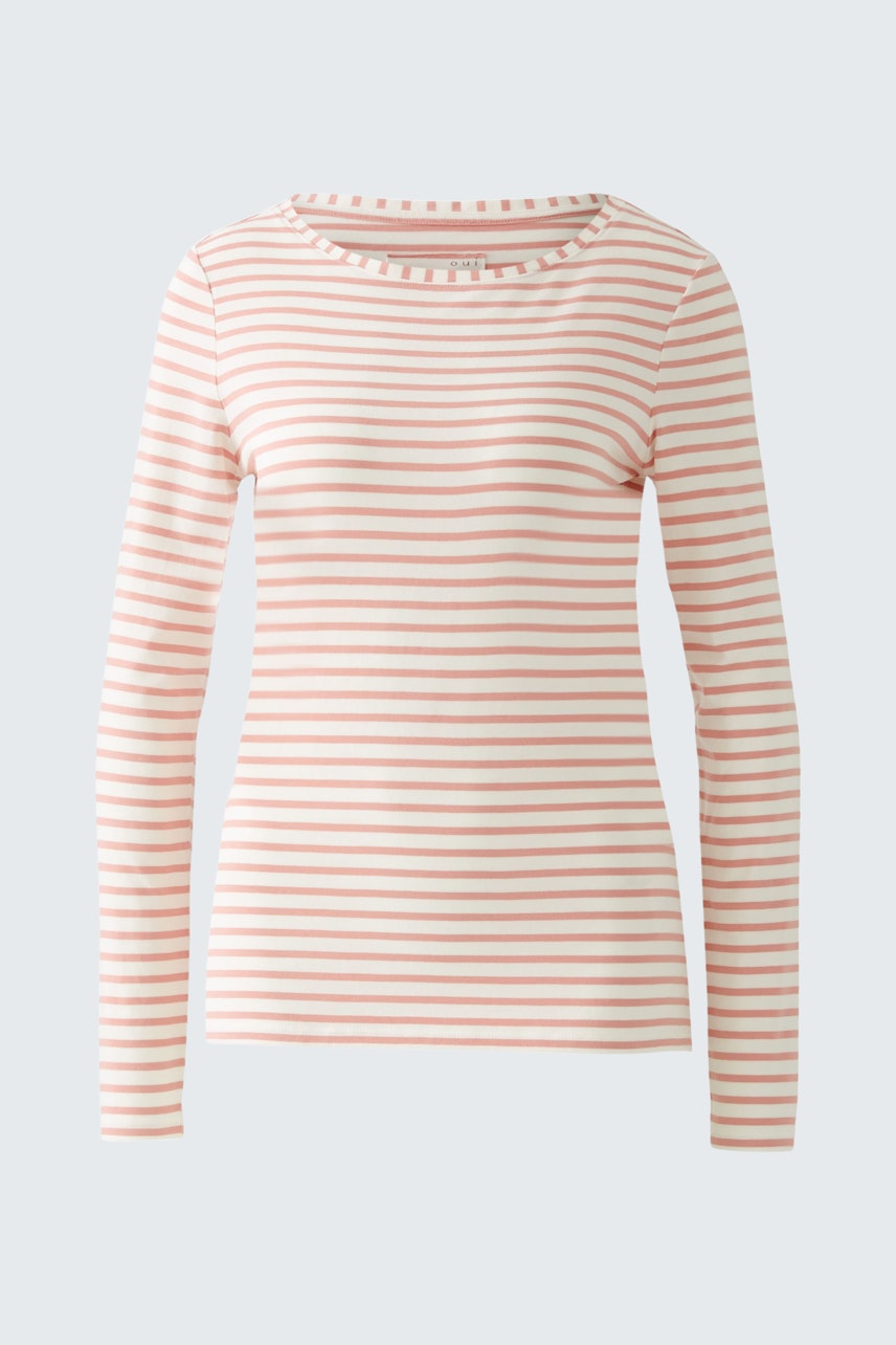 Langarmshirt: Damenoberteil mit feinen Streifen in Rosa und Weiß, ideal für lässige Anlässe.