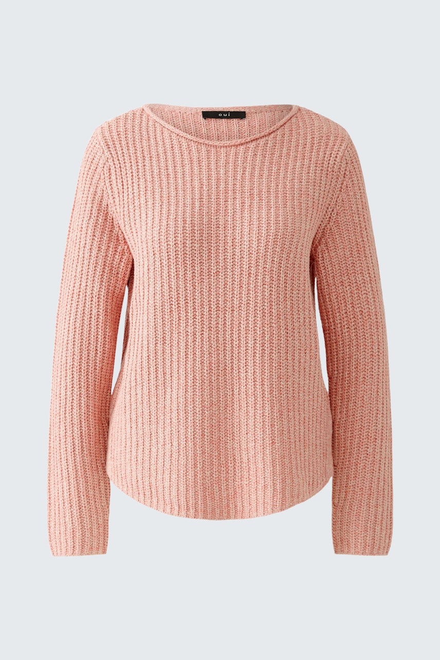 Rosa Damen-Pullover mit feiner Struktur und Rundhalsausschnitt, ideal für lässige Outfits.