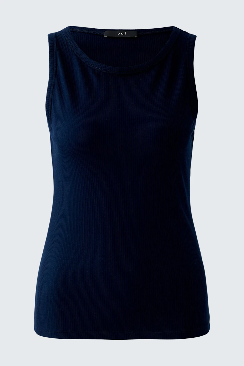 Elegantes Damen-Top in Dunkelblau, ärmellos und figurbetont, ideal für lässige und schicke Anlässe.