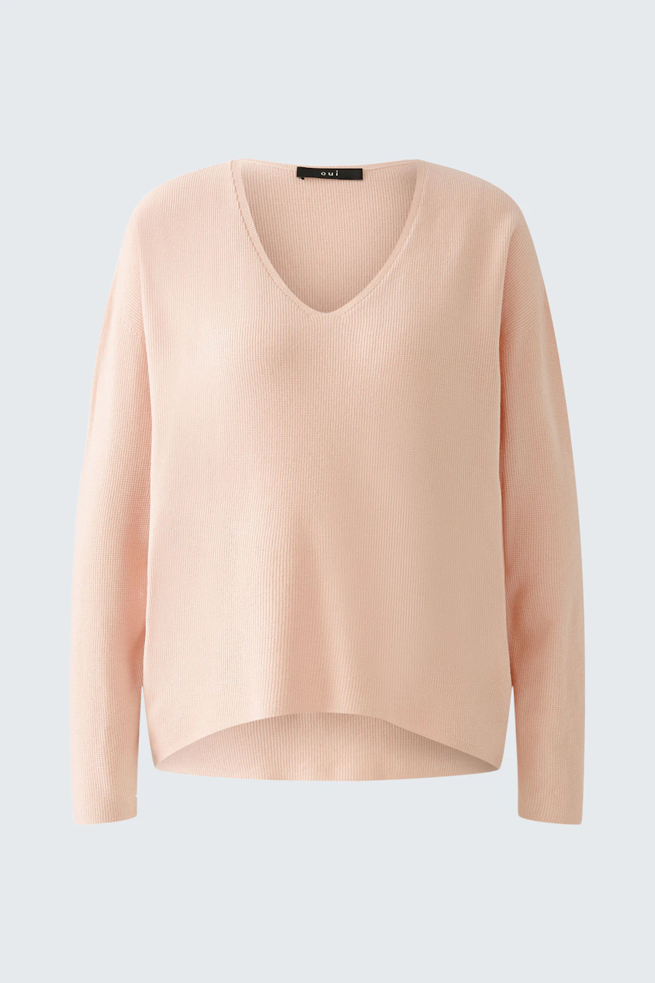 Eleganter Damen-Pullover in zartem Rosa mit V-Ausschnitt und lässigem Schnitt.