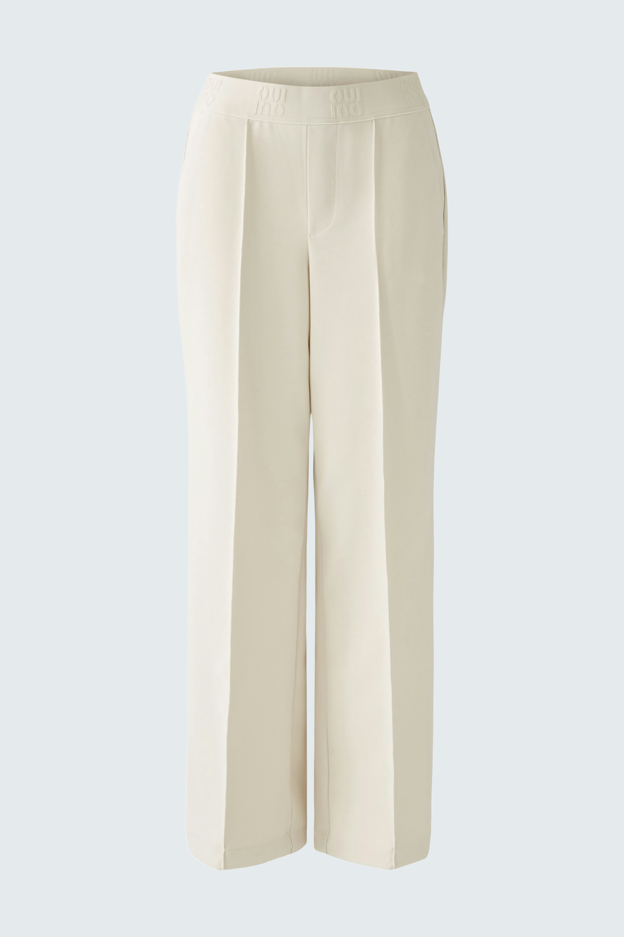 Elegante Damen-Hose in hellem Beige mit weitem Schnitt und lässigem Design.