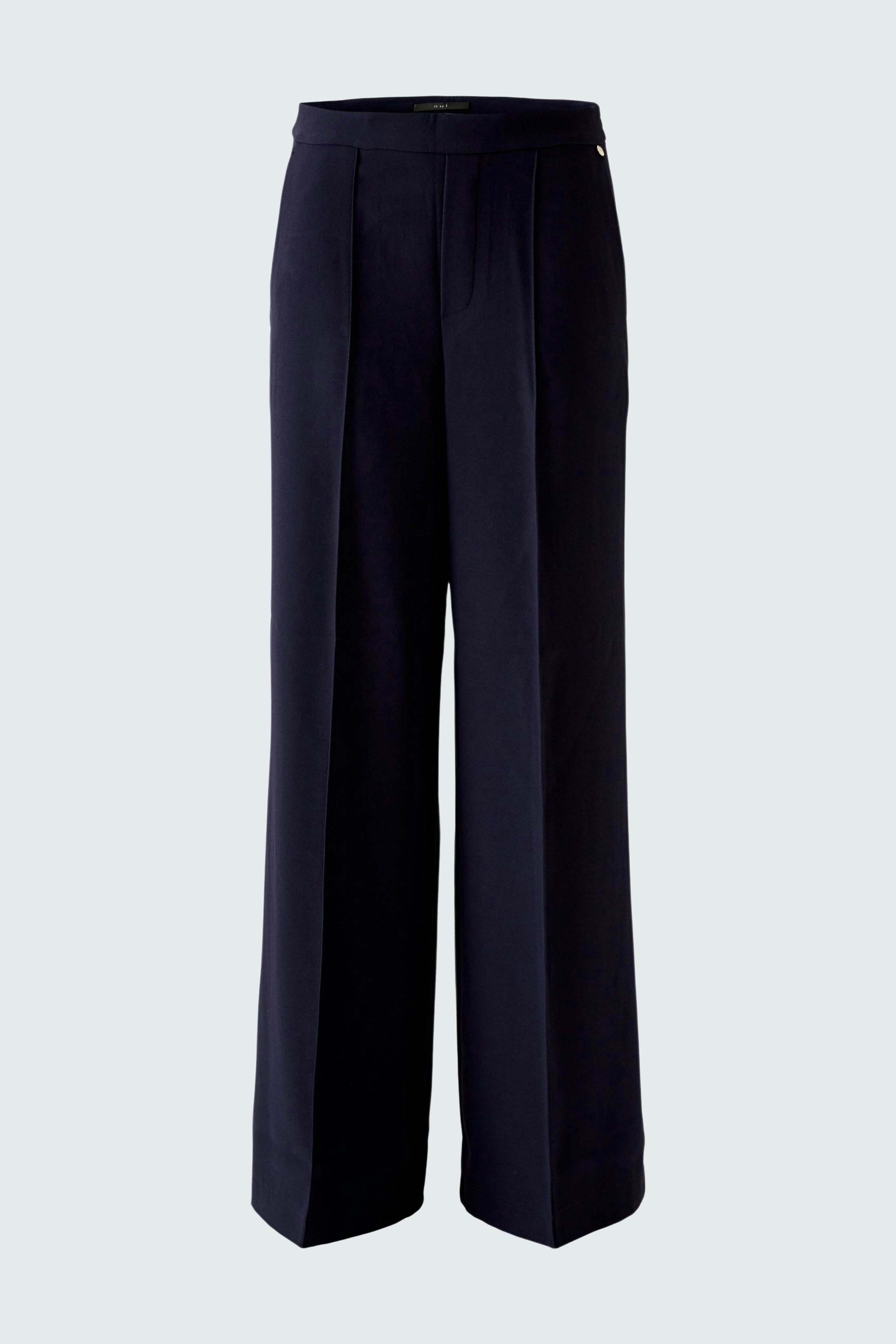 Elegant women's business trousers in dark navy, featuring a tailored fit and wide legs.