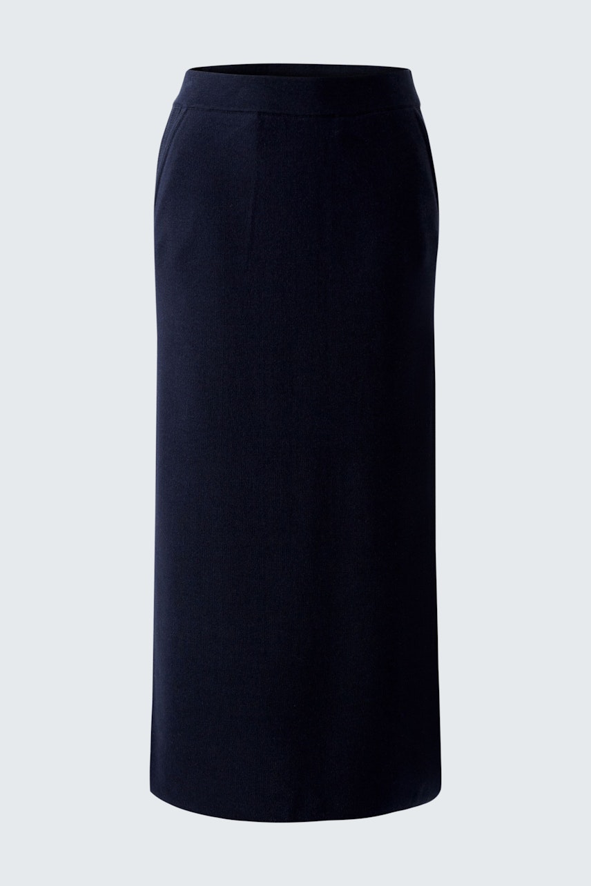 Elegant women's knitted skirt in dark navy, perfect for versatile styling.