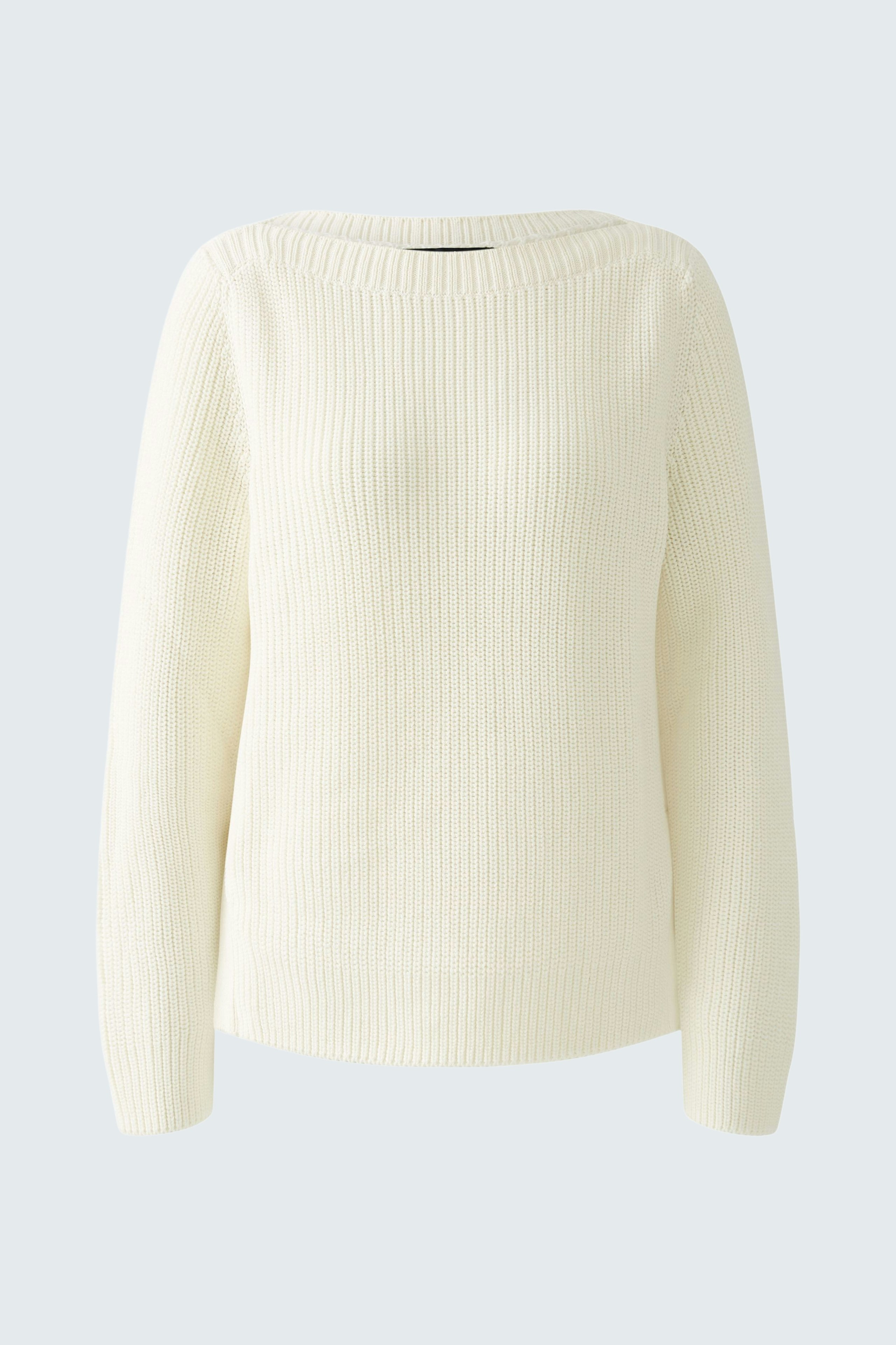 Cozy women's pullover in soft cream, featuring a ribbed texture and relaxed fit.