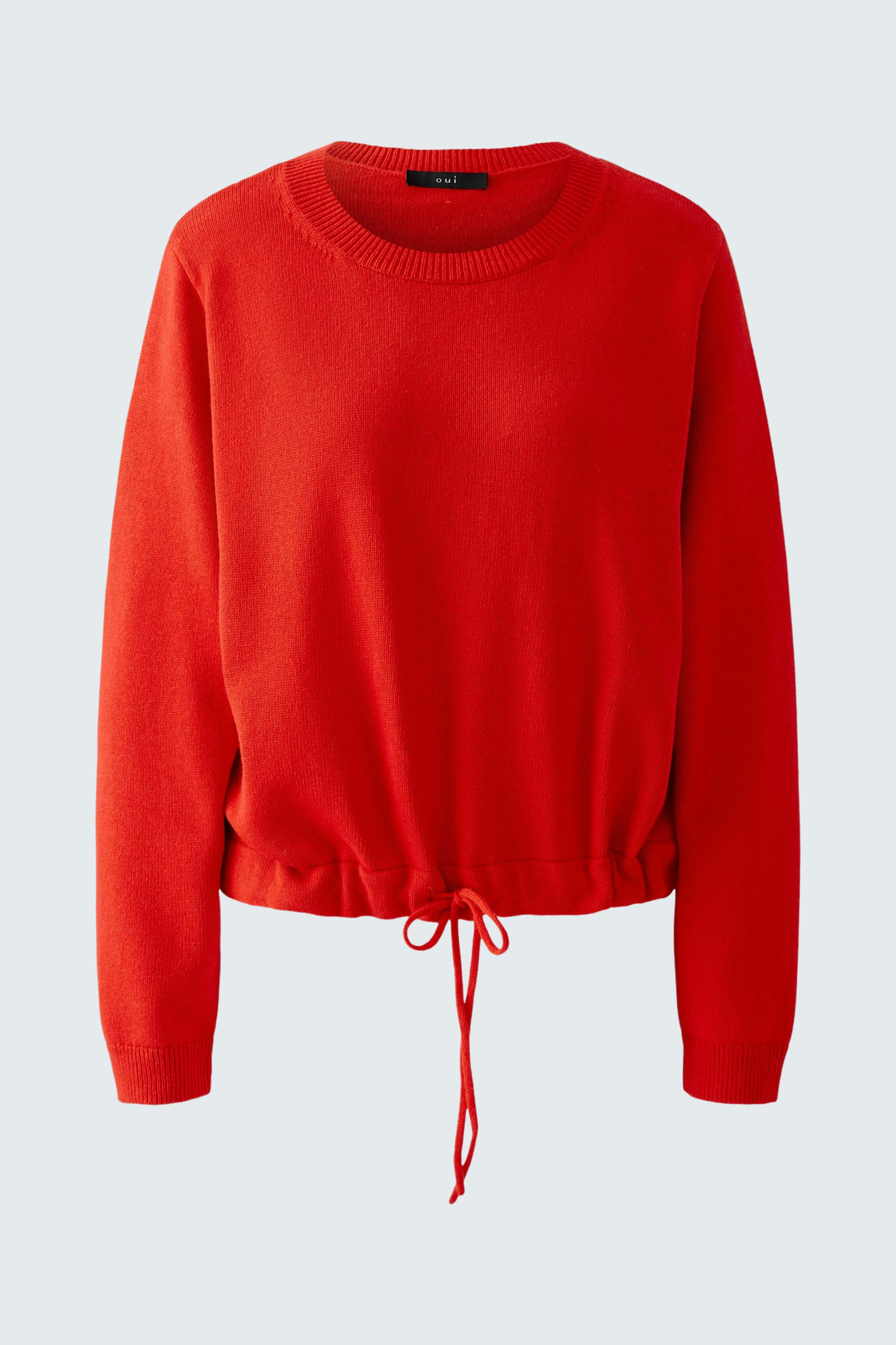 Stylish women's pullover in vibrant red with a drawstring waist for a modern look.