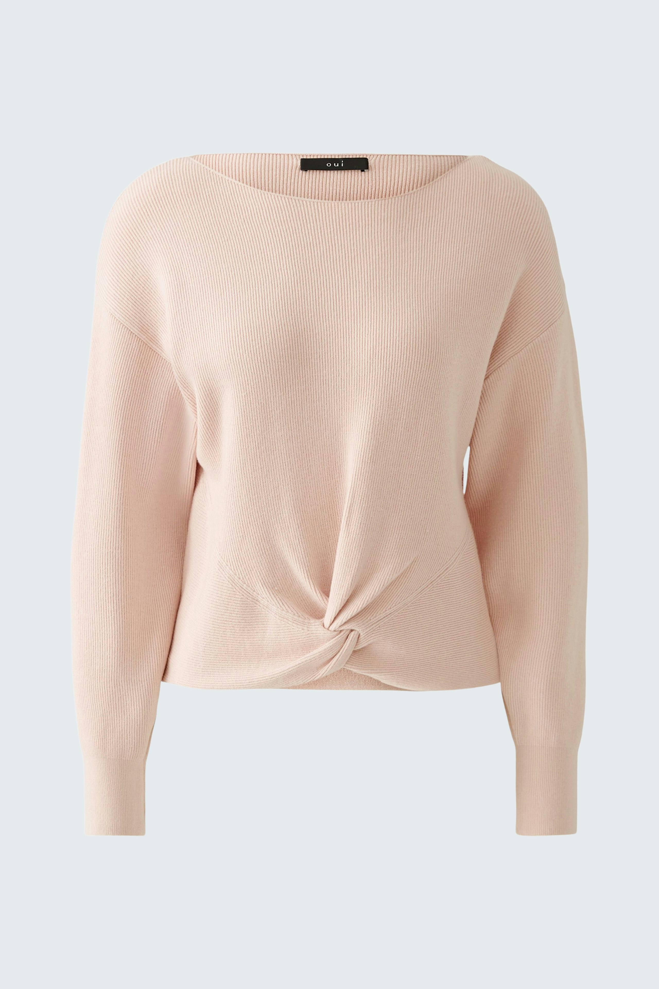 Stylish women's pullover in soft pink with a trendy knot detail at the front.