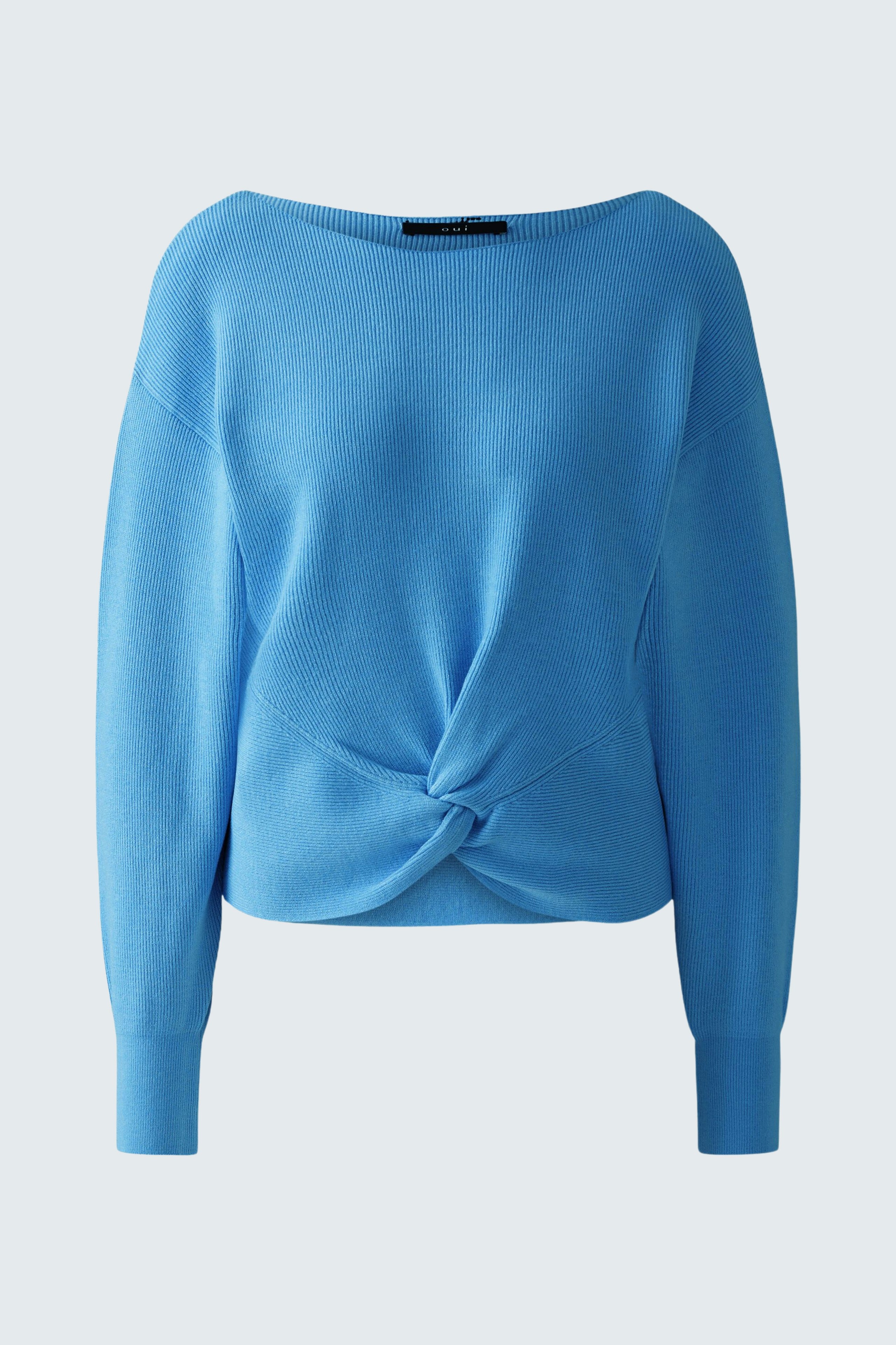 Eleganter Damen-Pullover in Blau mit lässigem Knoten-Detail für einen modernen Look.