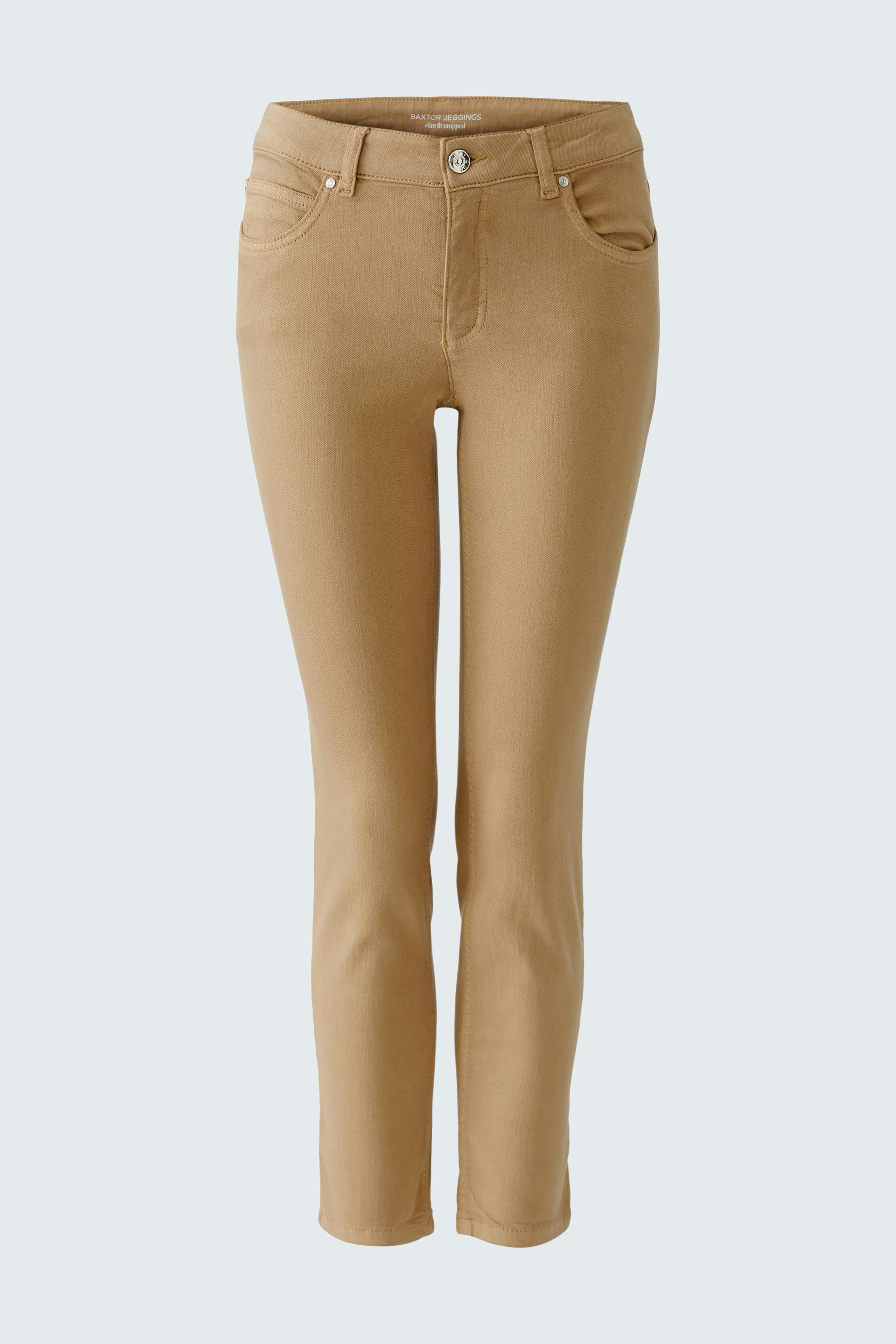 Casual women's jeggings in a warm beige tone, featuring a classic five-pocket design.