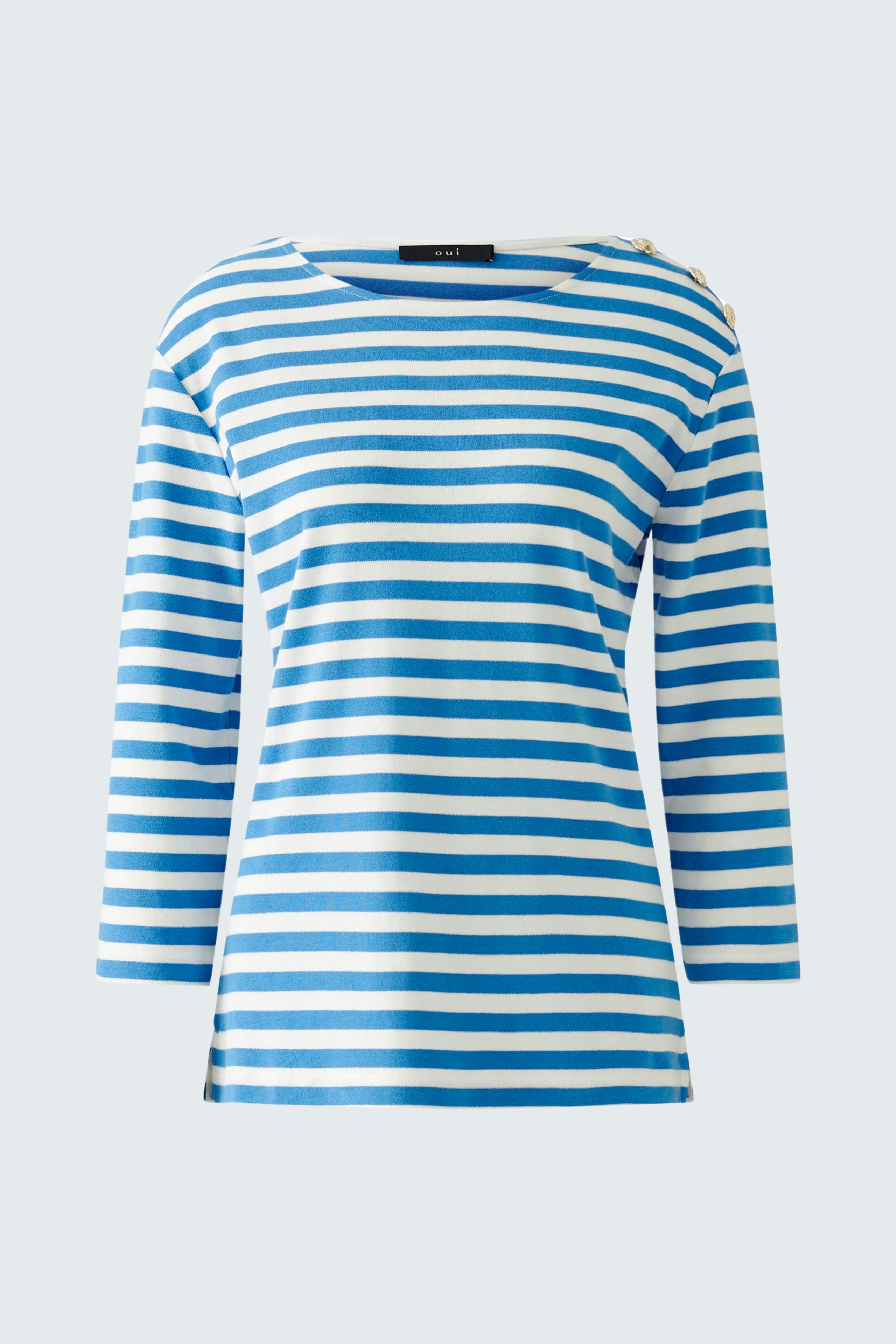 Gestreiftes Langarmshirt: Damenoberteil in Blau und Weiß mit lässigem Schnitt.