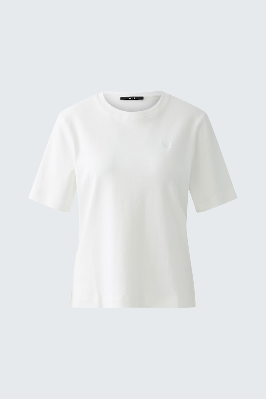 Klassisches Damen-T-Shirt in Weiß mit lässigem Schnitt und Rundhalsausschnitt.