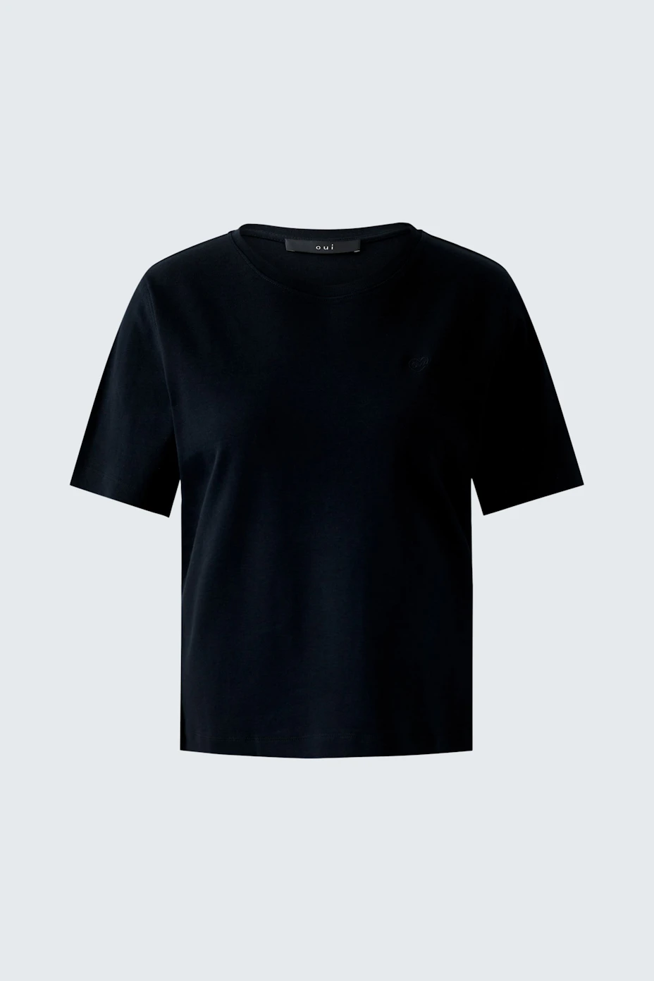 Klassisches Damen-T-Shirt in Schwarz, lässig geschnitten und vielseitig kombinierbar.