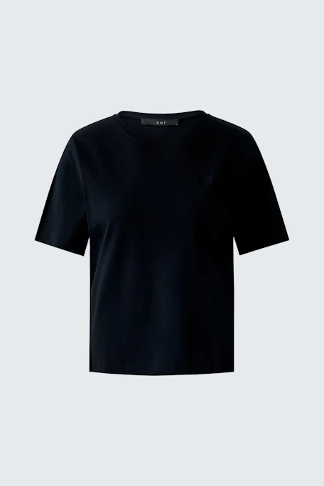 Klassisches Damen-T-Shirt in Schwarz, lässig geschnitten und vielseitig kombinierbar.