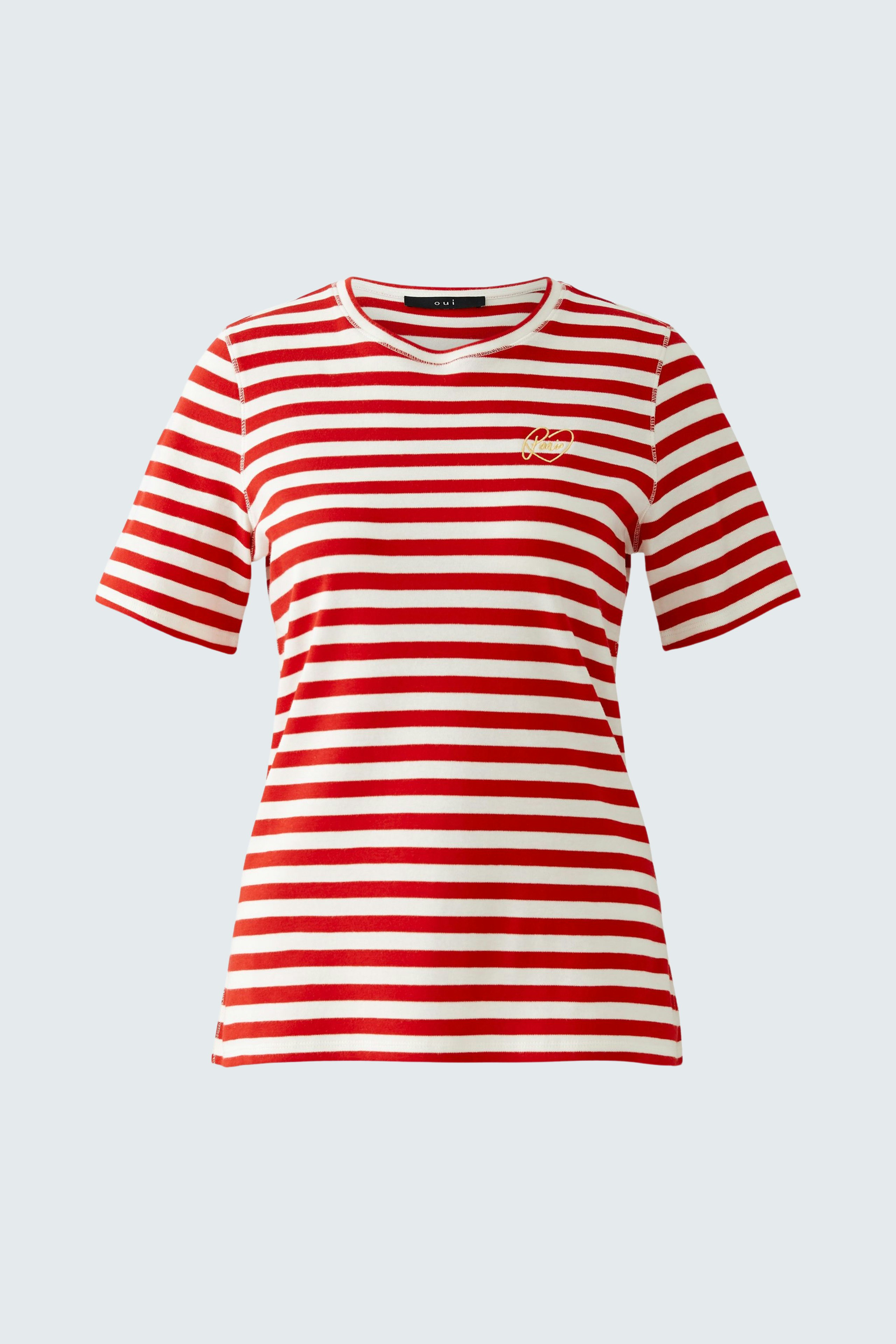 Stylish women's T-shirt: Red and white striped design with a casual fit.