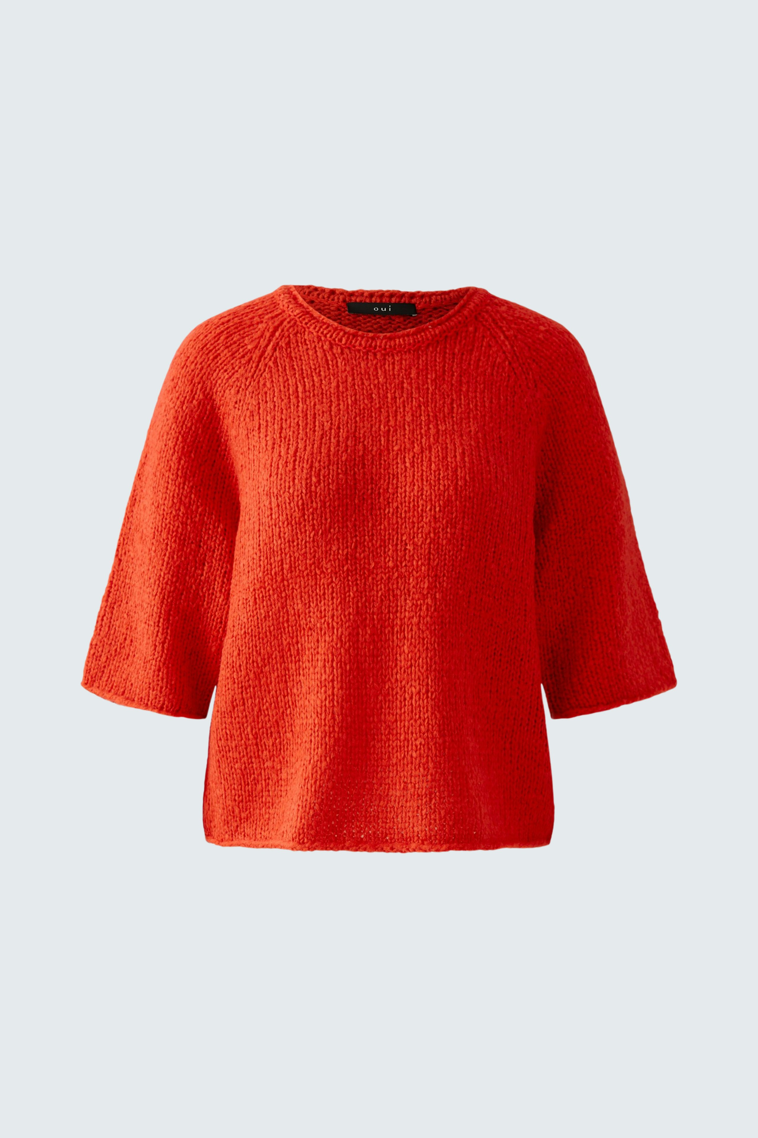 Roter Damen-Pullover mit weitem Schnitt und kurzen Ärmeln, ideal für lässige Outfits.