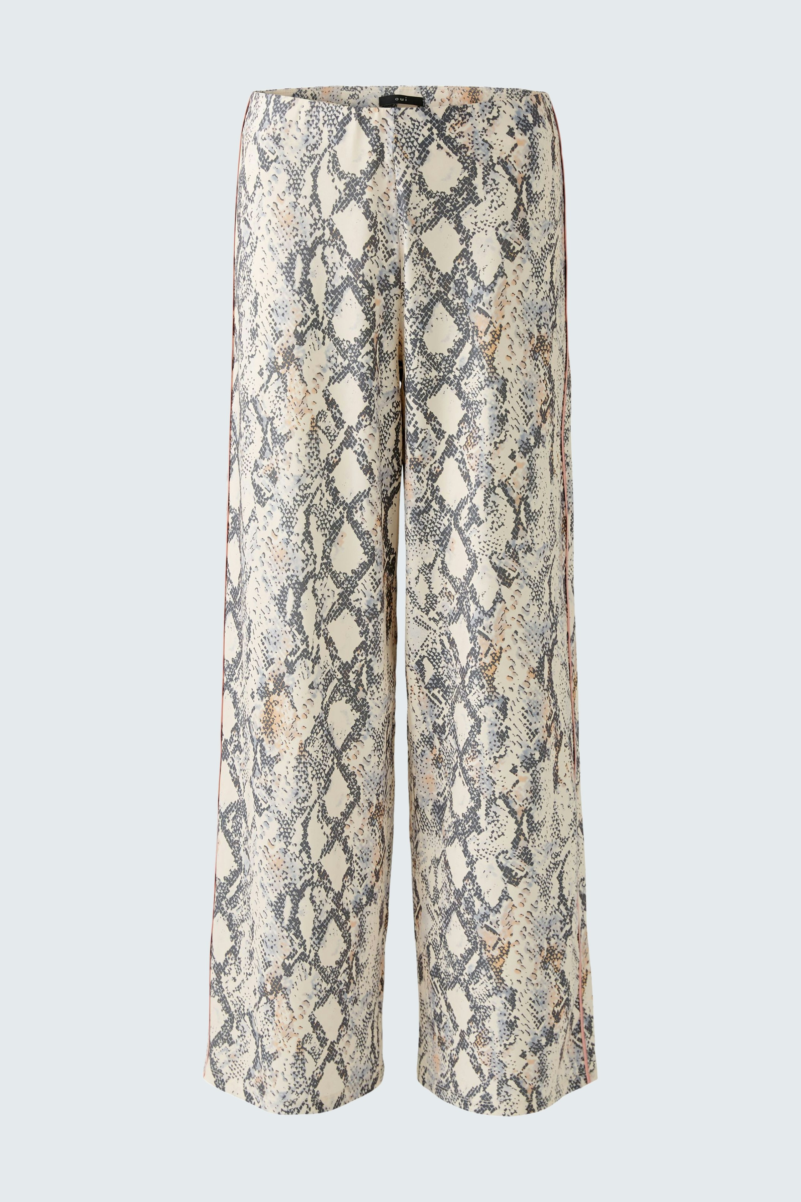 Elegante Damen-Hose im Schlangenprint, weit geschnitten und ideal für einen modischen Auftritt.