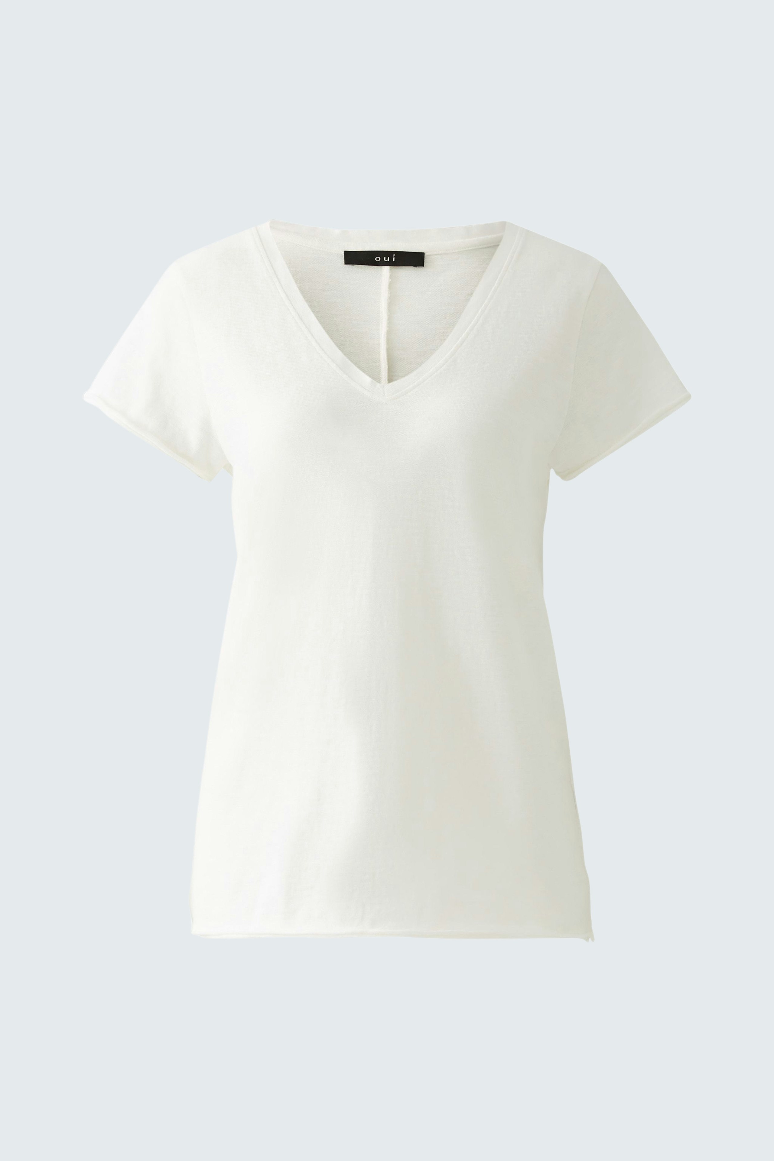 Stylish women's T-shirt: A white V-neck tee with short sleeves, perfect for casual wear.