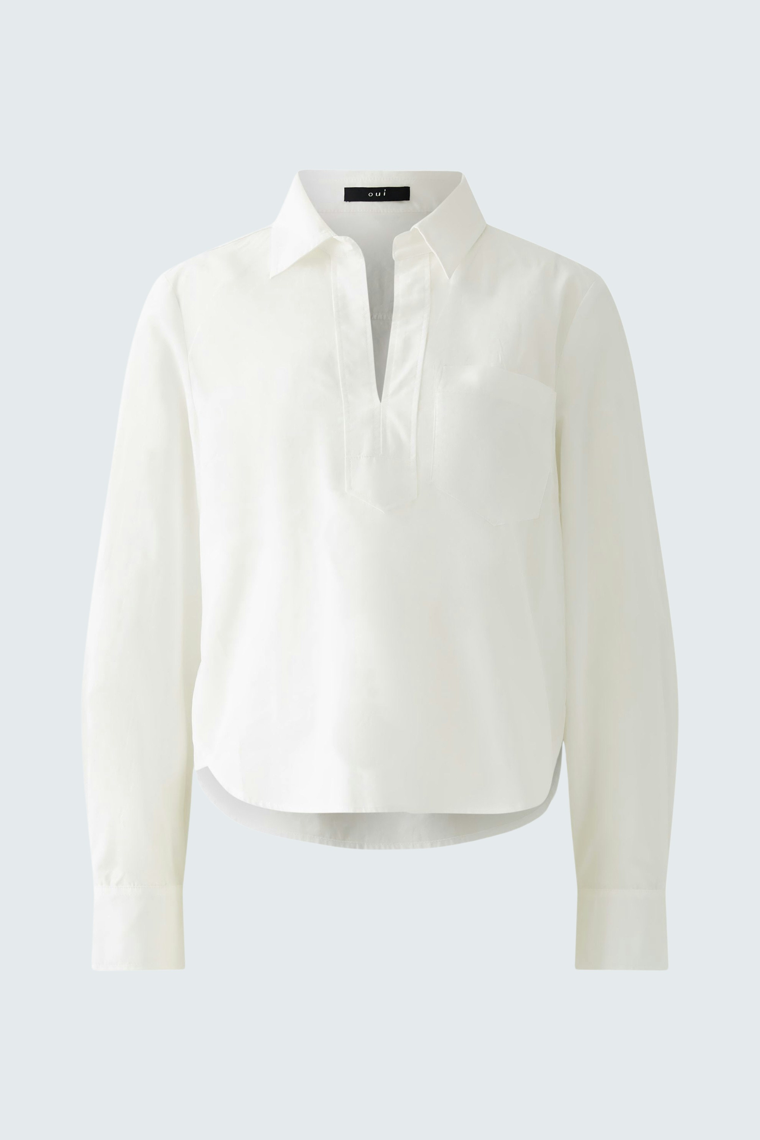 Elegante Damen-Bluse: Weiße Bluse mit Kragen und lockerer Passform, ideal für jeden Anlass.