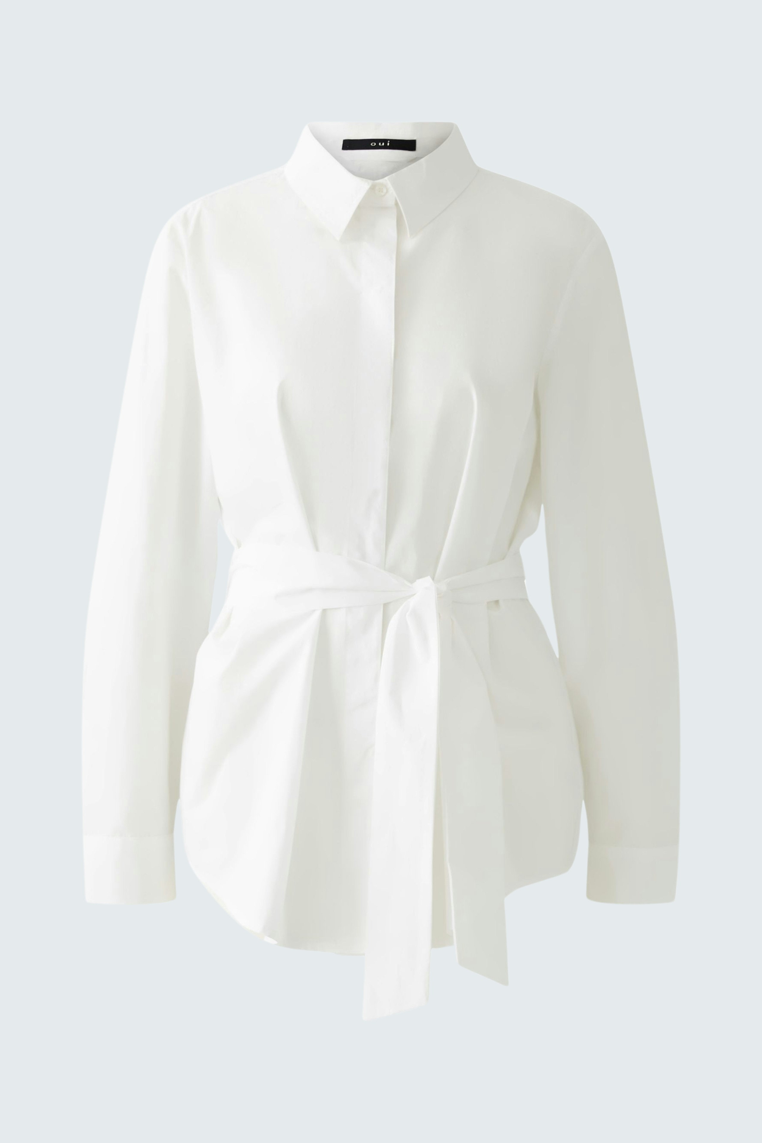 Elegant women's blouse in white with a tied waist, perfect for a chic look.
