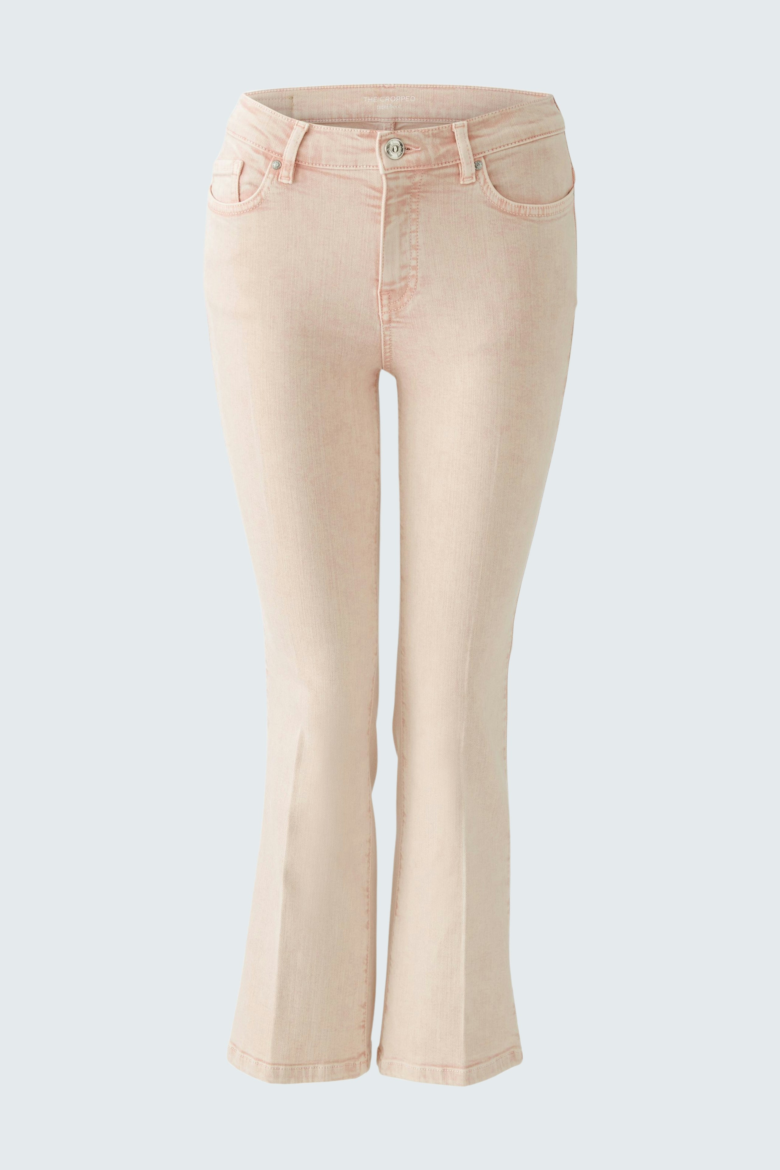 Stylish women's pants in soft pink with a flared cut, perfect for casual or dressy occasions.