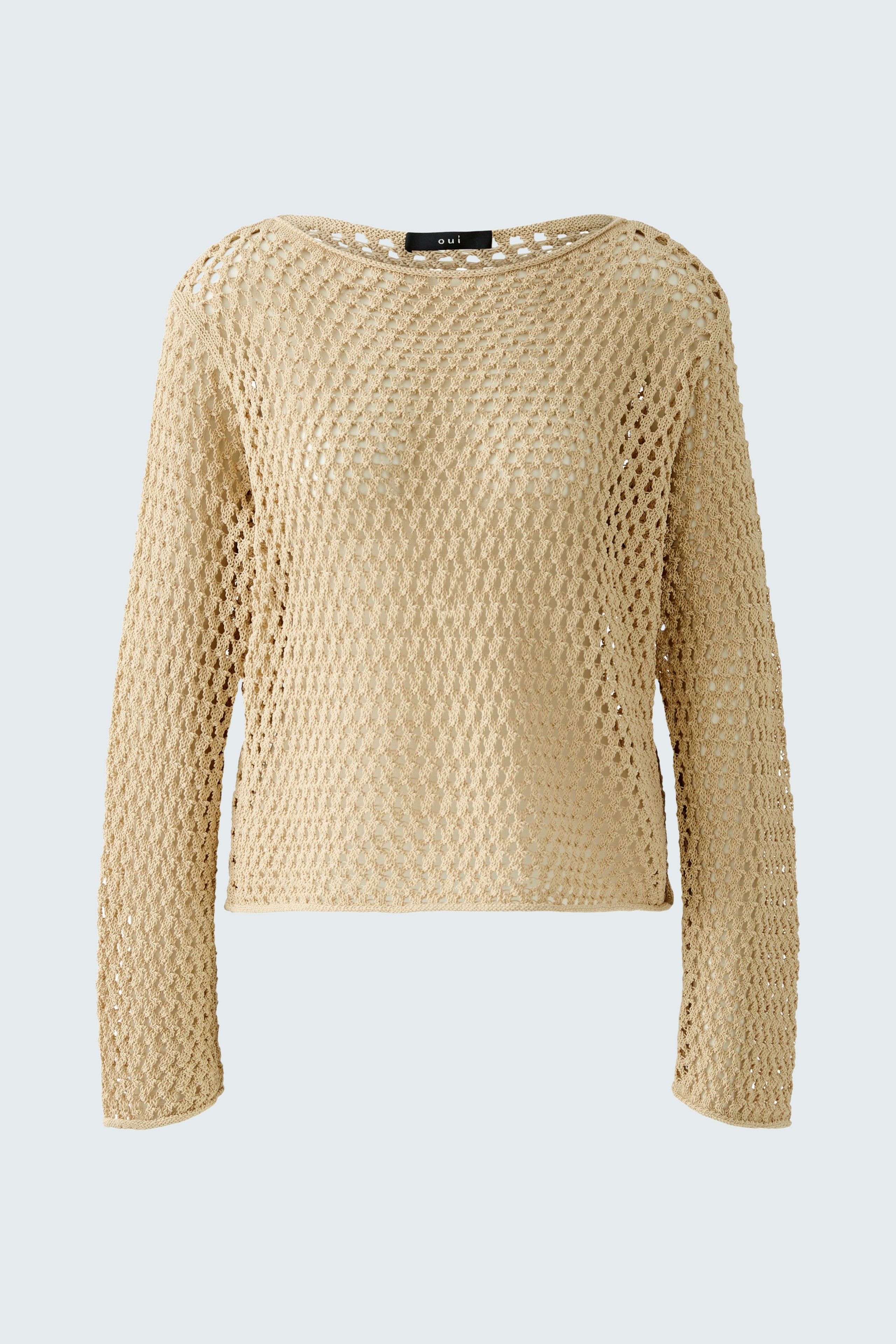 Beiger Damen-Pullover: Lässiger, luftiger Strickpullover mit weitem Schnitt und Rundhalsausschnitt.