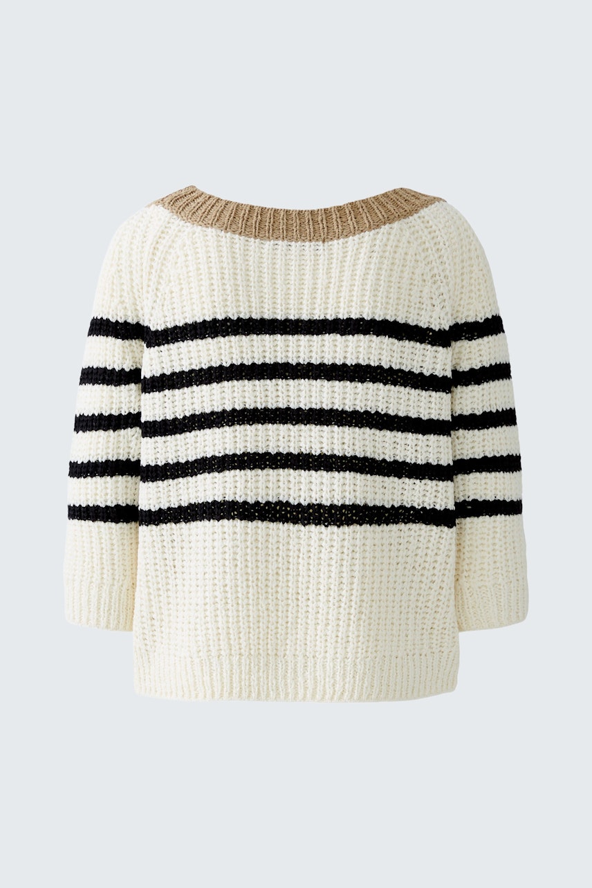 Bequemer Damen-Pullover in Creme mit schwarzen und beigen Streifen, lässig und vielseitig kombinierbar.