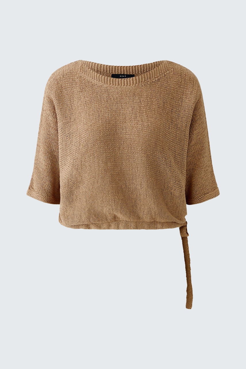 Bequemer Damen-Pullover in Braun mit lässigem Schnitt und seitlichem Bindeband.