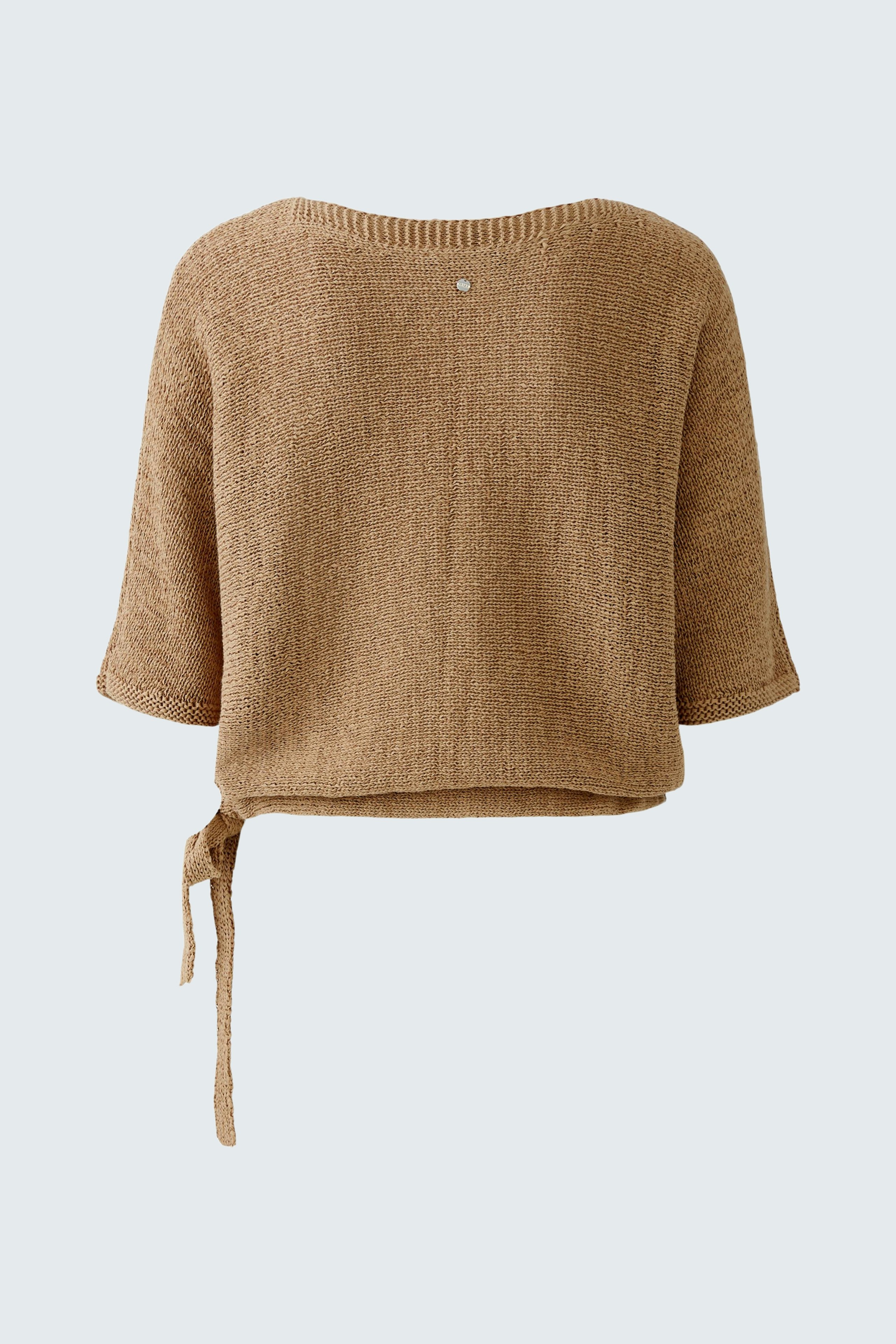 Casual women's pullover: Light brown knit pullover with a relaxed fit and side ties.