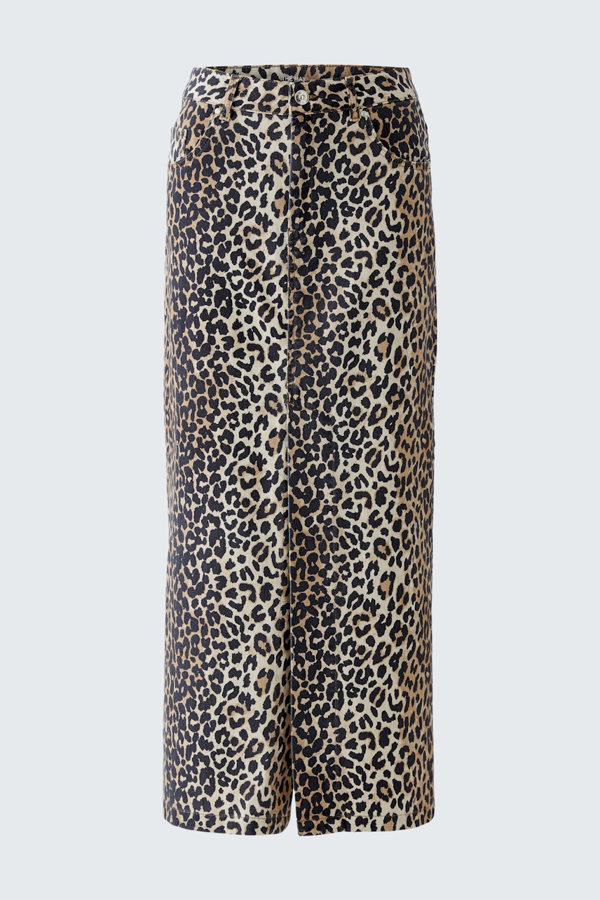 Leoparden-Jeansrock: Langer Rock mit auffälligem Muster, ideal für einen lässigen Look.