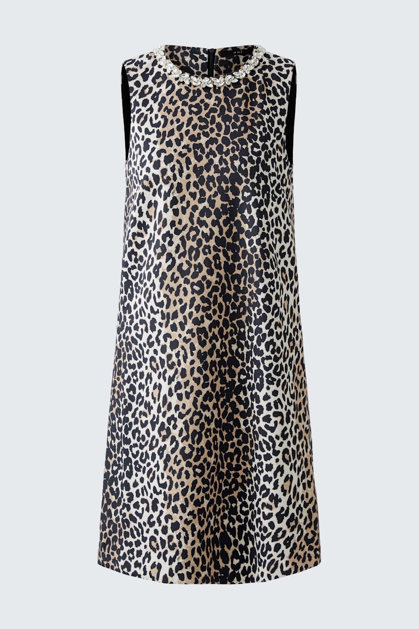 A-Linien-Kleid im Leo-Print: Bequemes, ärmelloses Kleid mit Rundhalsausschnitt für einen lässigen Look.