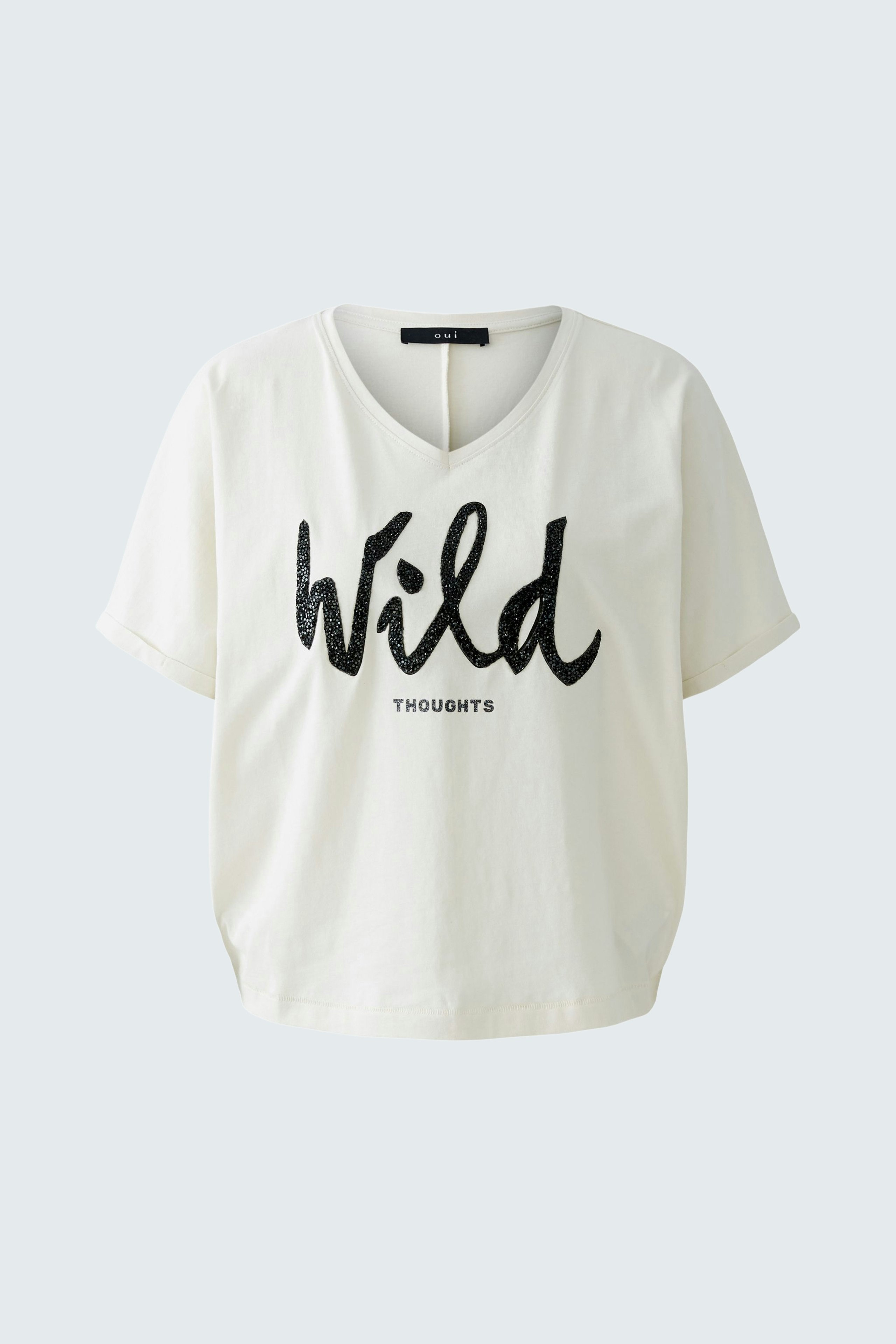 Casual women's T-shirt in cream with a bold 'Wild' print, perfect for everyday wear.