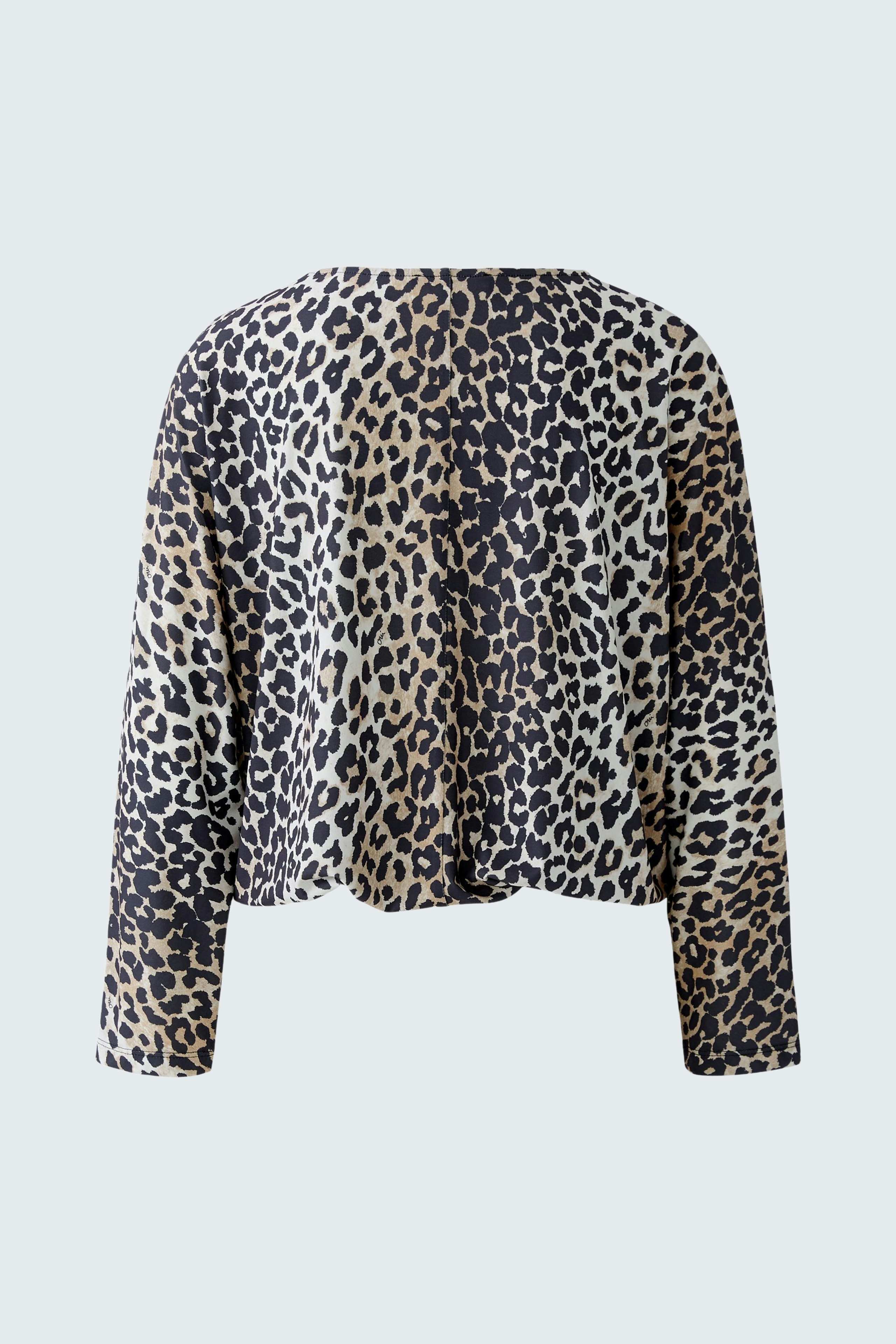 Leopard print blouse: A stylish women's blouse with a cropped fit and long sleeves.