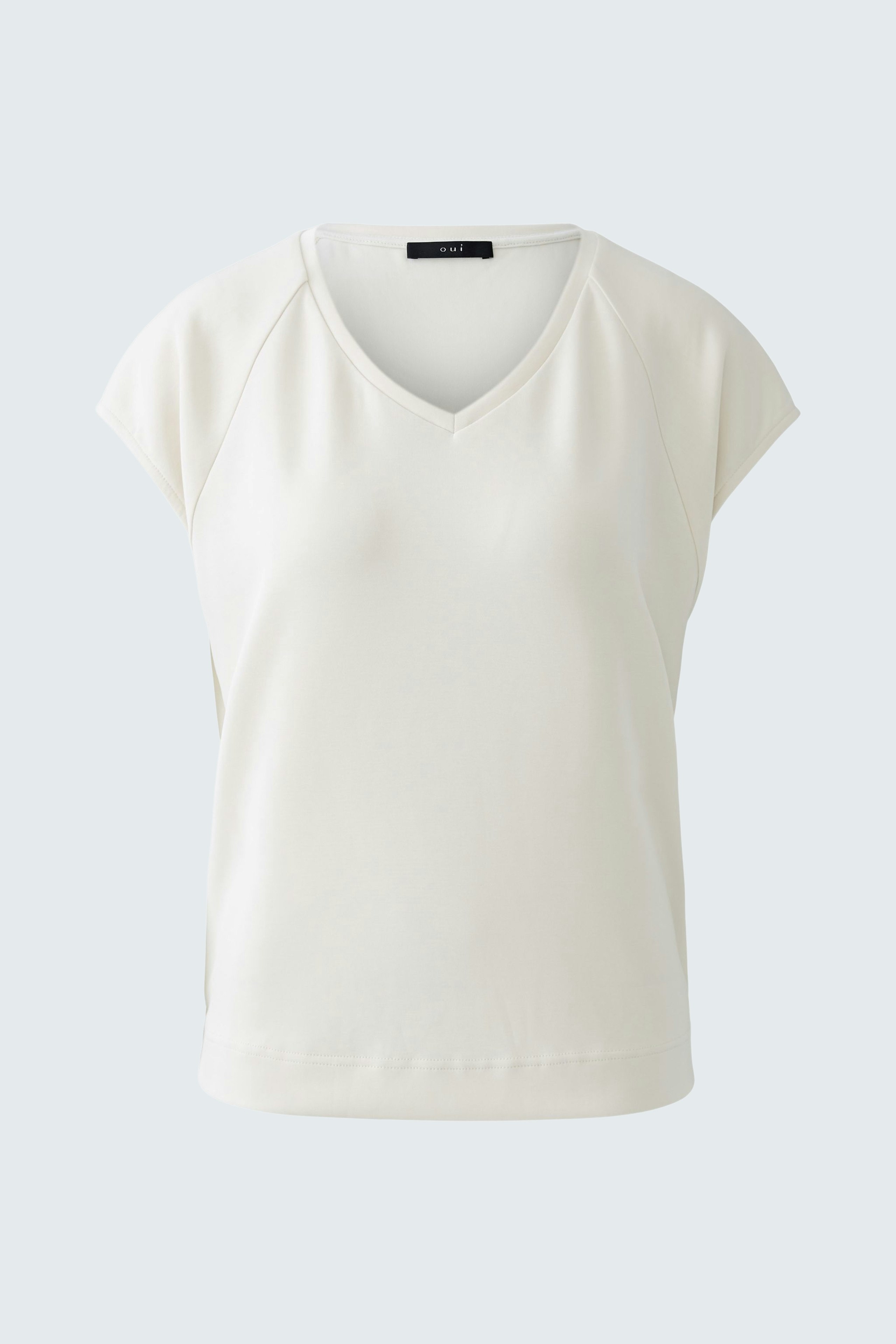 Bequemer Damen-Sweatshirt: Helle, lässige Bluse mit V-Ausschnitt und kurzen Ärmeln.