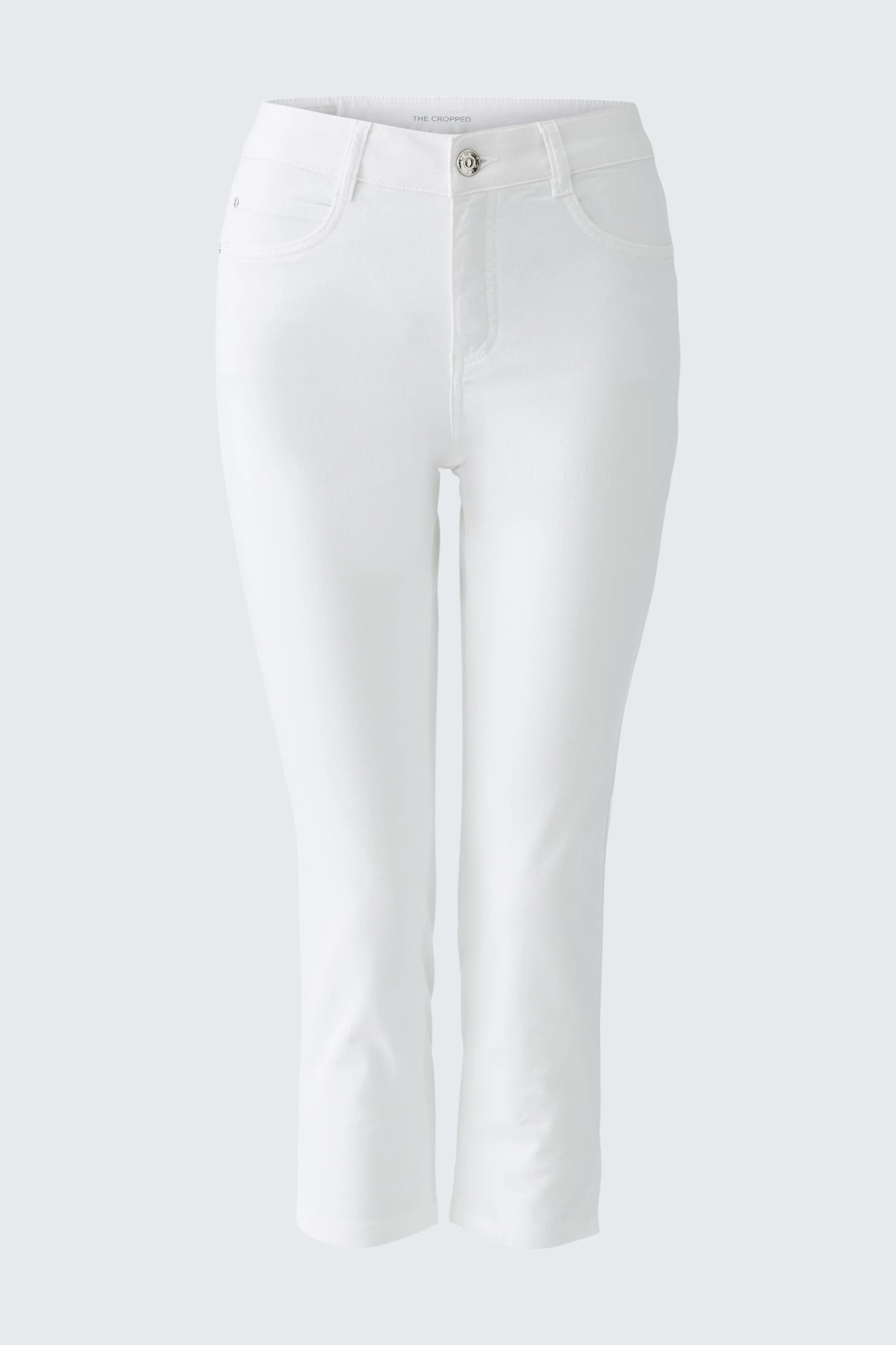 Elegante Damen-Hose: Weiße, schmal geschnittene Hose mit modischem Schnitt und lässigem Look.