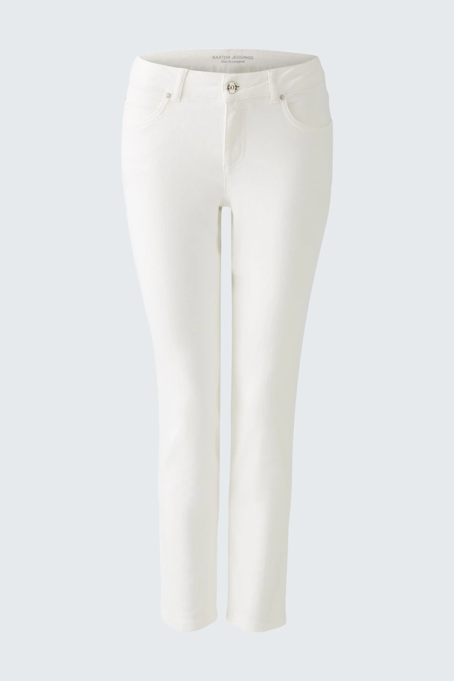 Casual women's jeggings in white, featuring a classic five-pocket design and a comfortable fit.