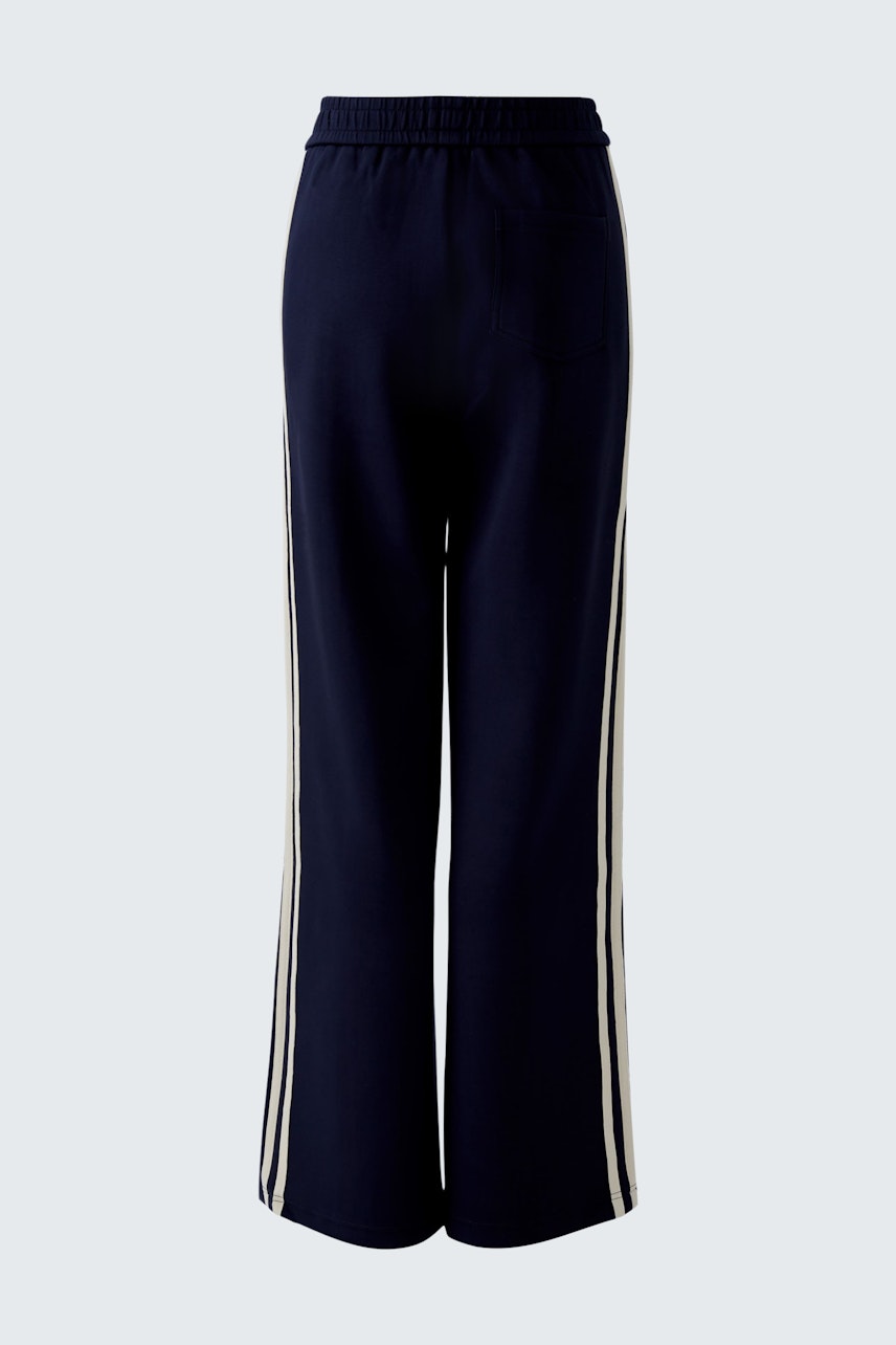 Comfortable women's joggers in navy with side stripes, perfect for casual wear.
