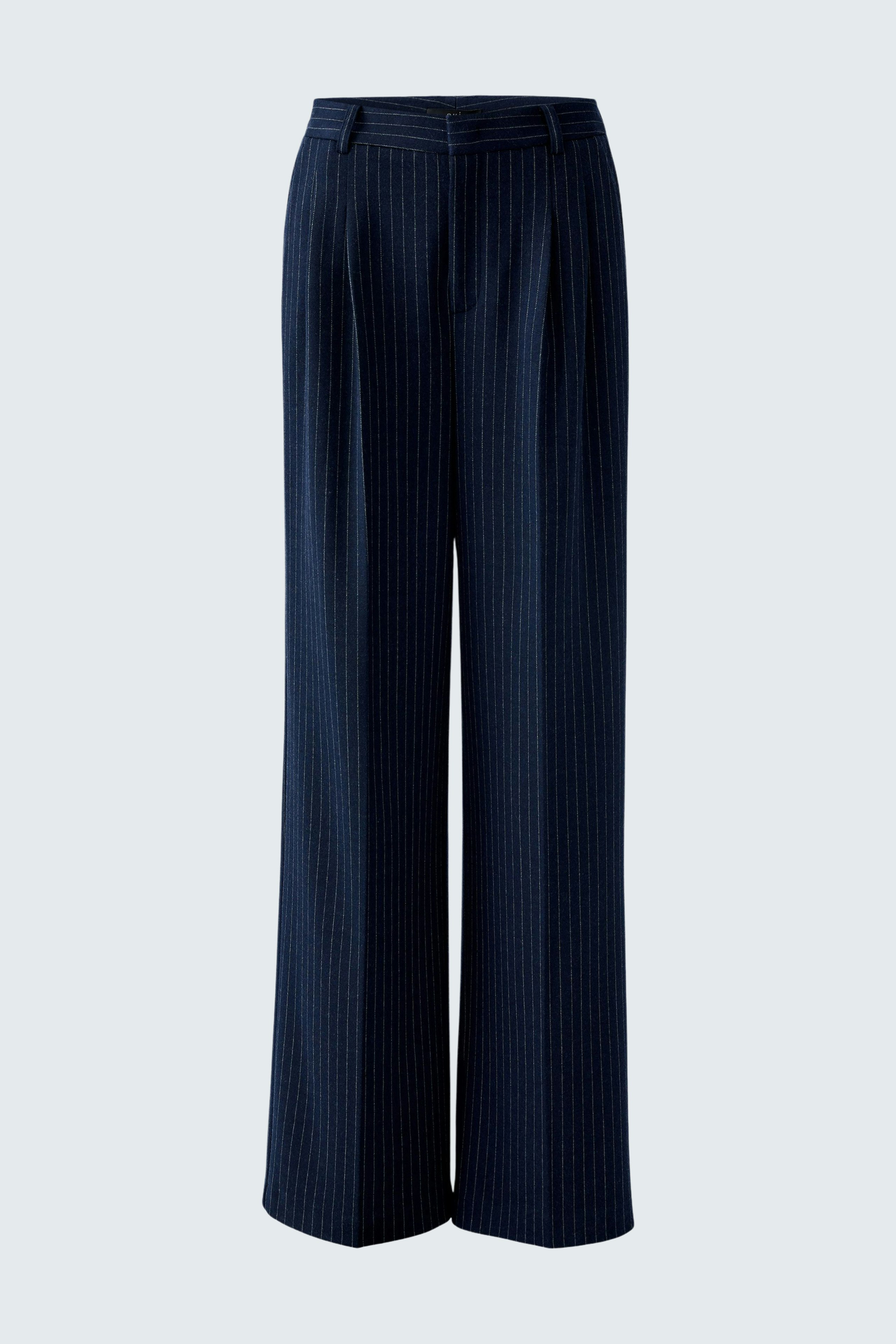 Stylish women's pleated trousers in navy with a relaxed fit and wide legs.
