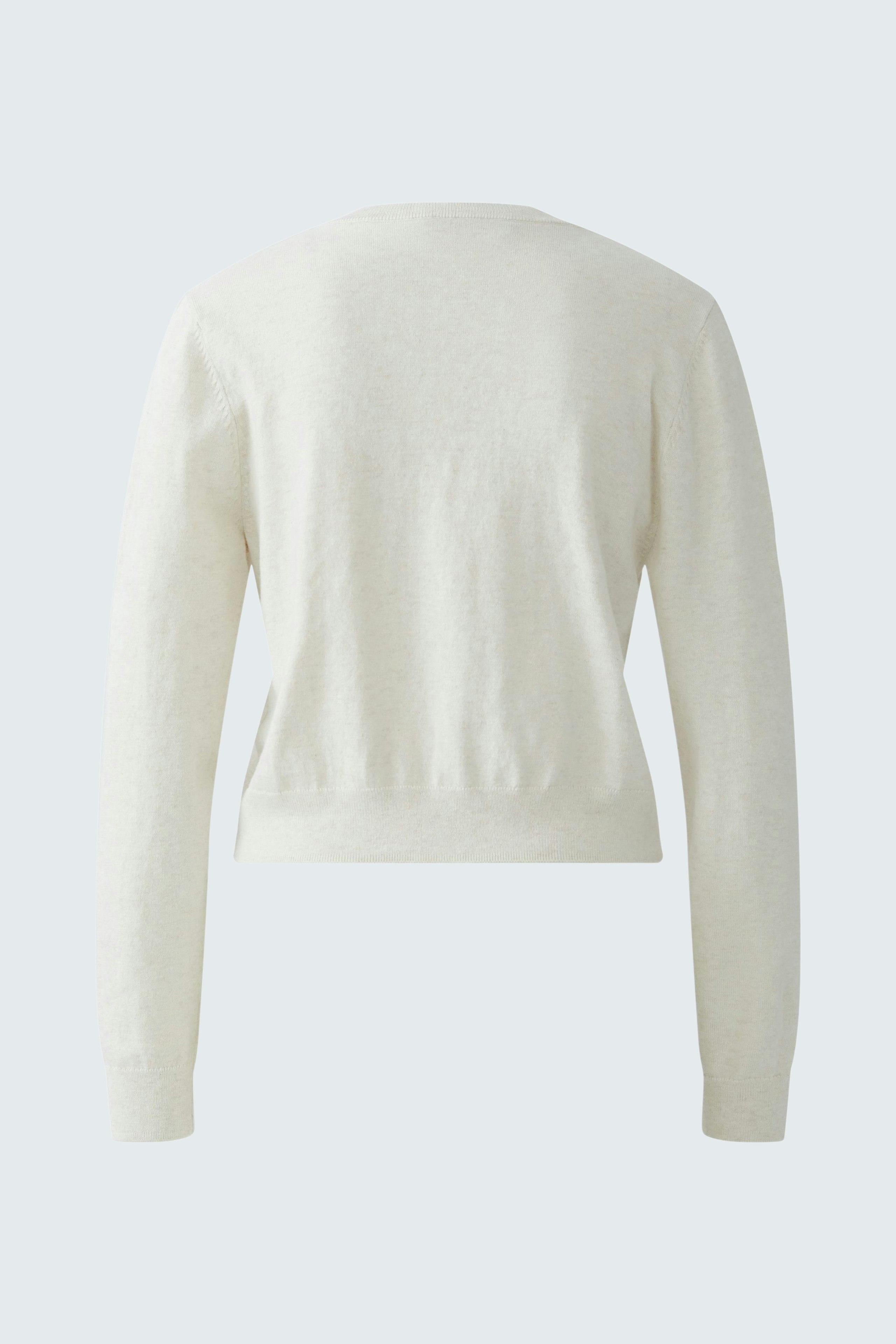 Casual women's cardigan: Back view of a light-colored cardigan with a relaxed fit.