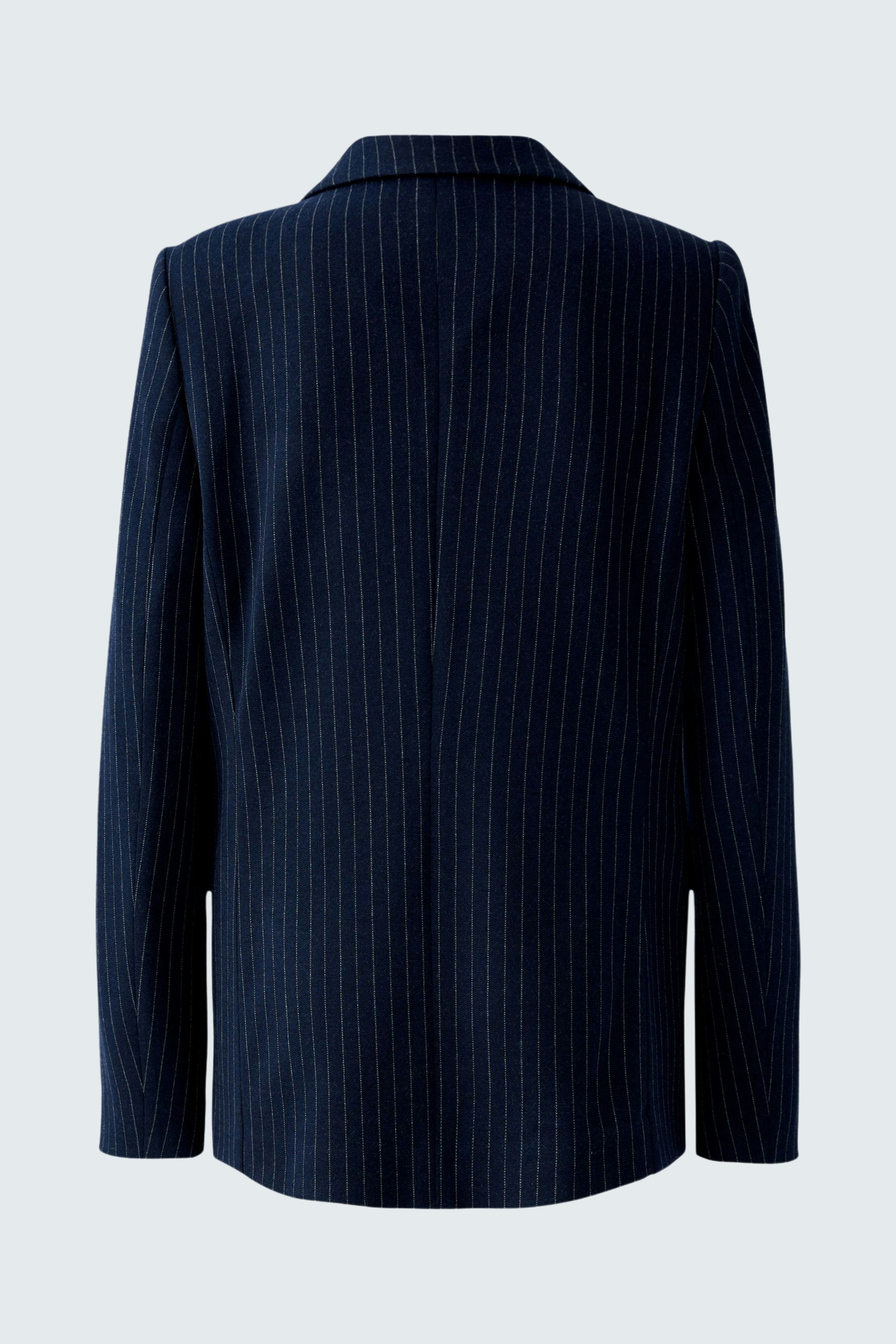 Navy striped blazer for women, featuring a classic cut and soft fabric.