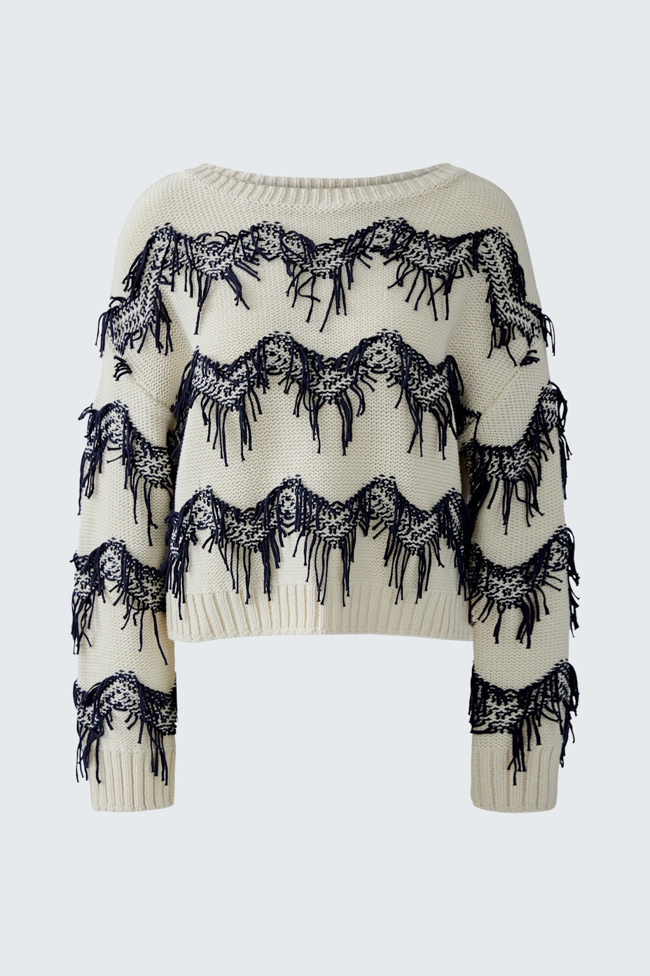 Bequemer Damen-Pullover in Creme mit auffälligem, strukturiertem Design in Blau.