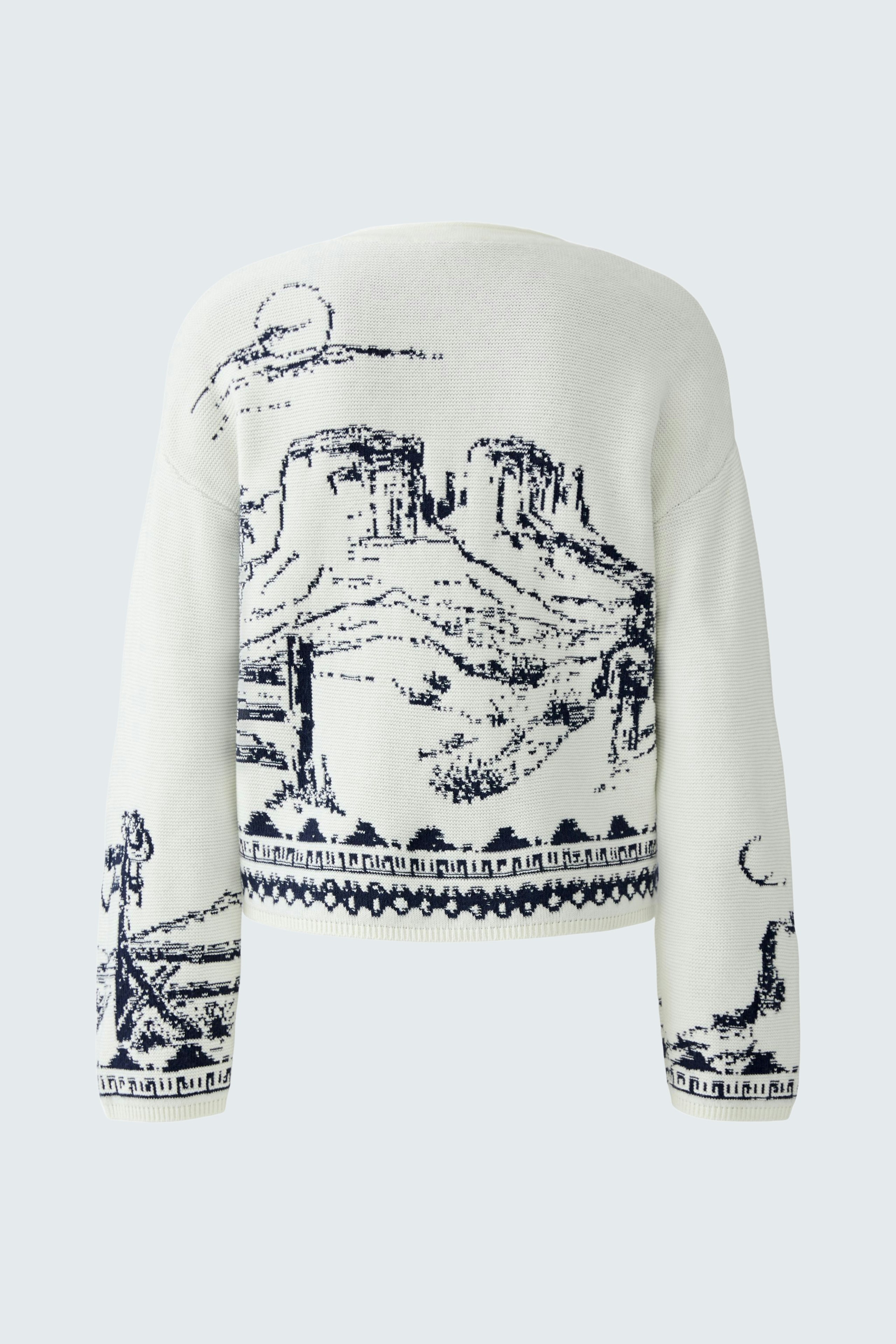 Damen-Pullover in hellem Design mit Bergmotiv und langen Ärmeln, ideal für lässige Outfits.