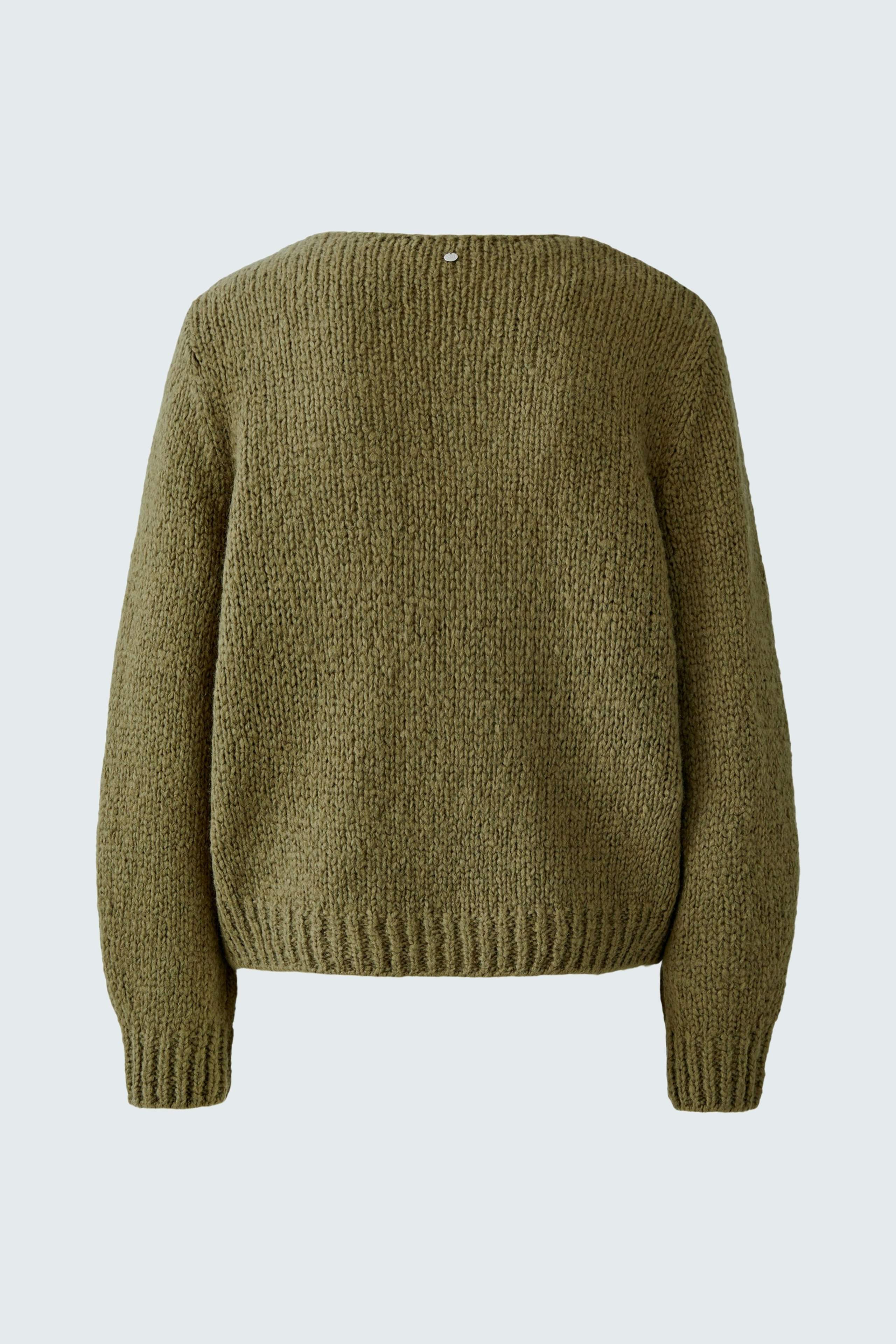 Casual women's pullover in olive green with a relaxed fit and textured knit design.