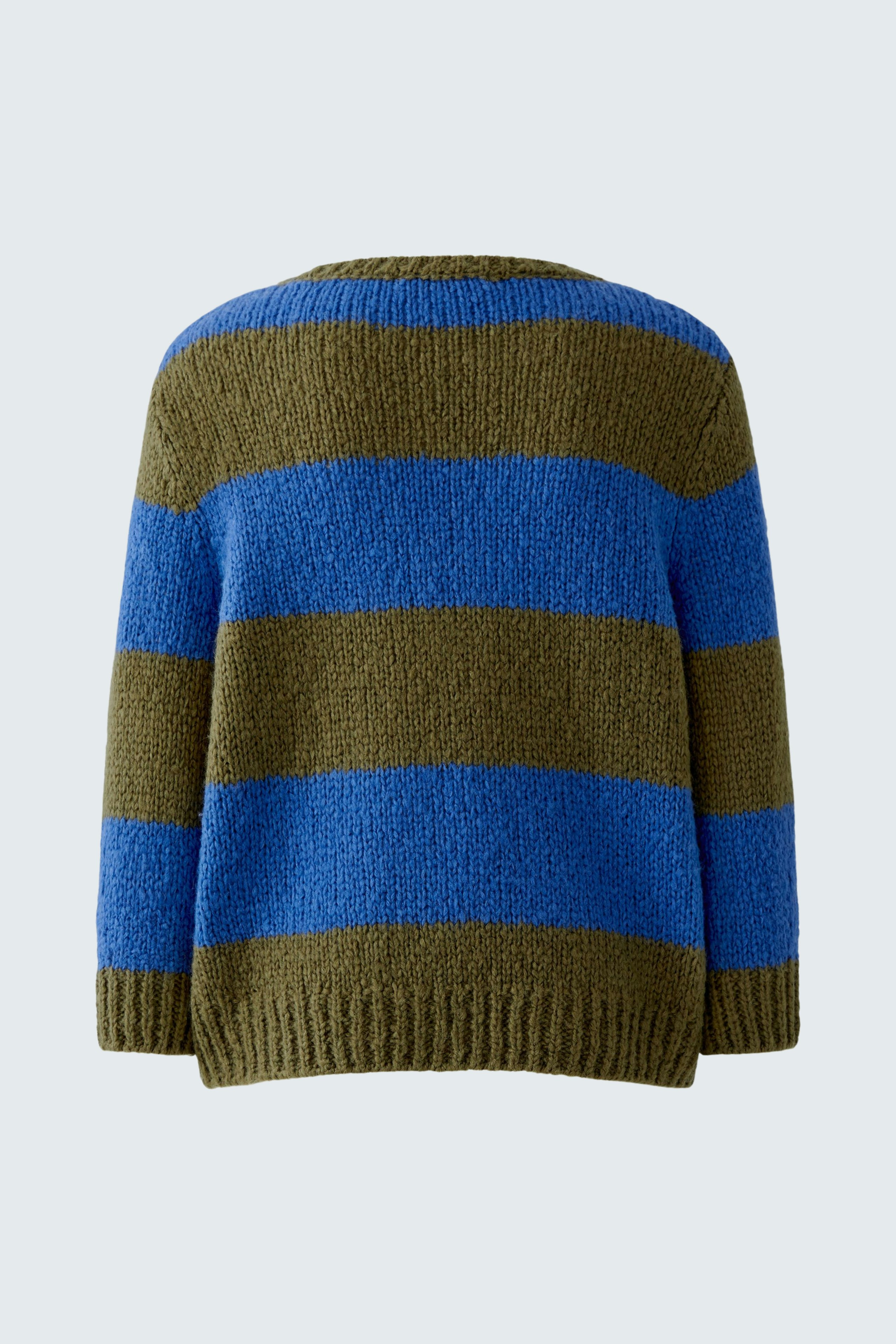 Bequemer Damen-Pullover in Blau und Oliv mit breiten Streifen, lässig geschnitten und ideal für den Alltag.